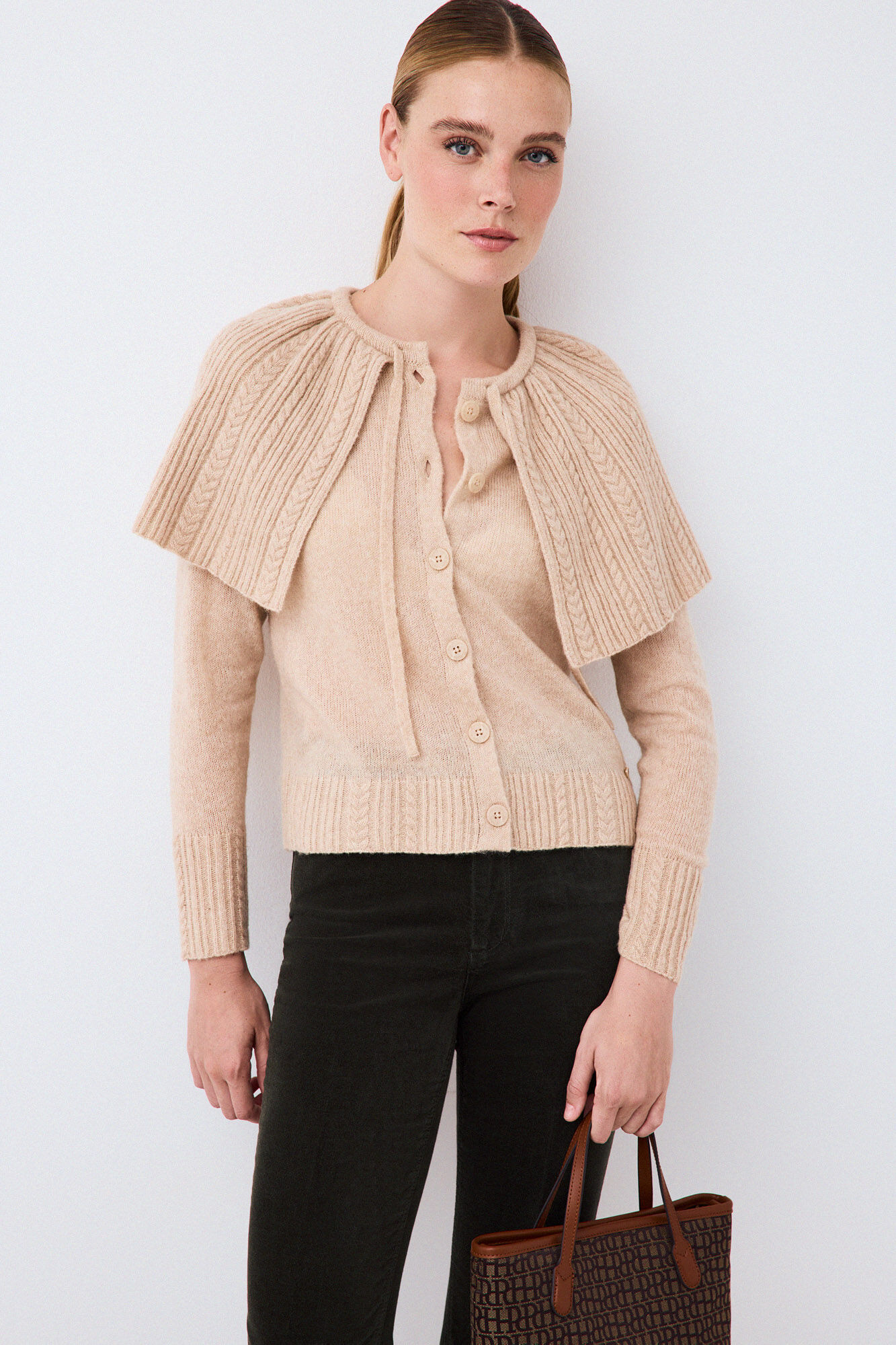 Pedro del Hierro Cross-knit cape collar jacket