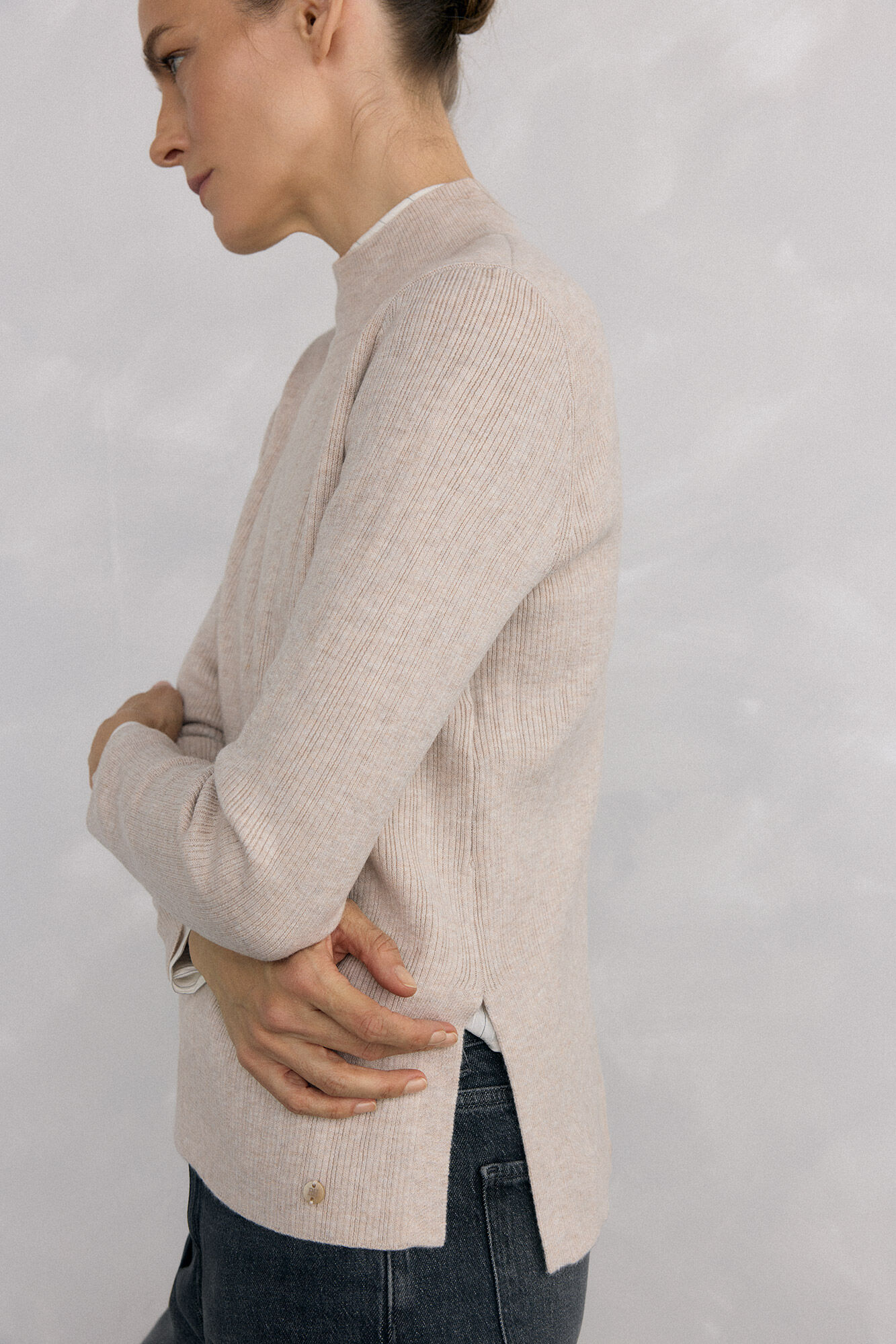 Pedro del Hierro Jersey efecto plisado canal&eacute; Ecru