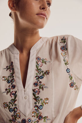 Pedro del Hierro Embroidered cotton voile blouse Beige