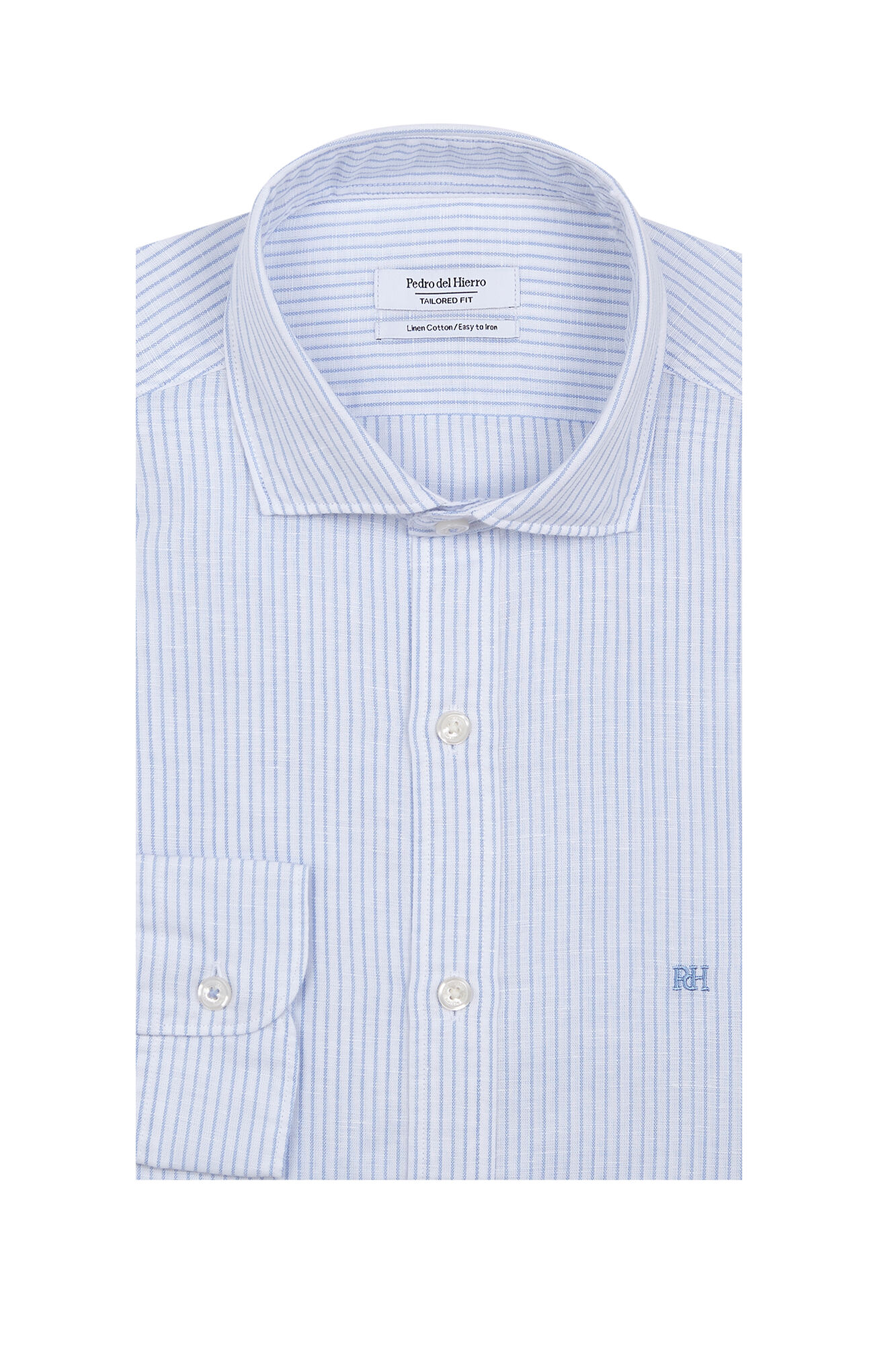 Pedro del Hierro Linen striped easy-iron dress shirt Blue