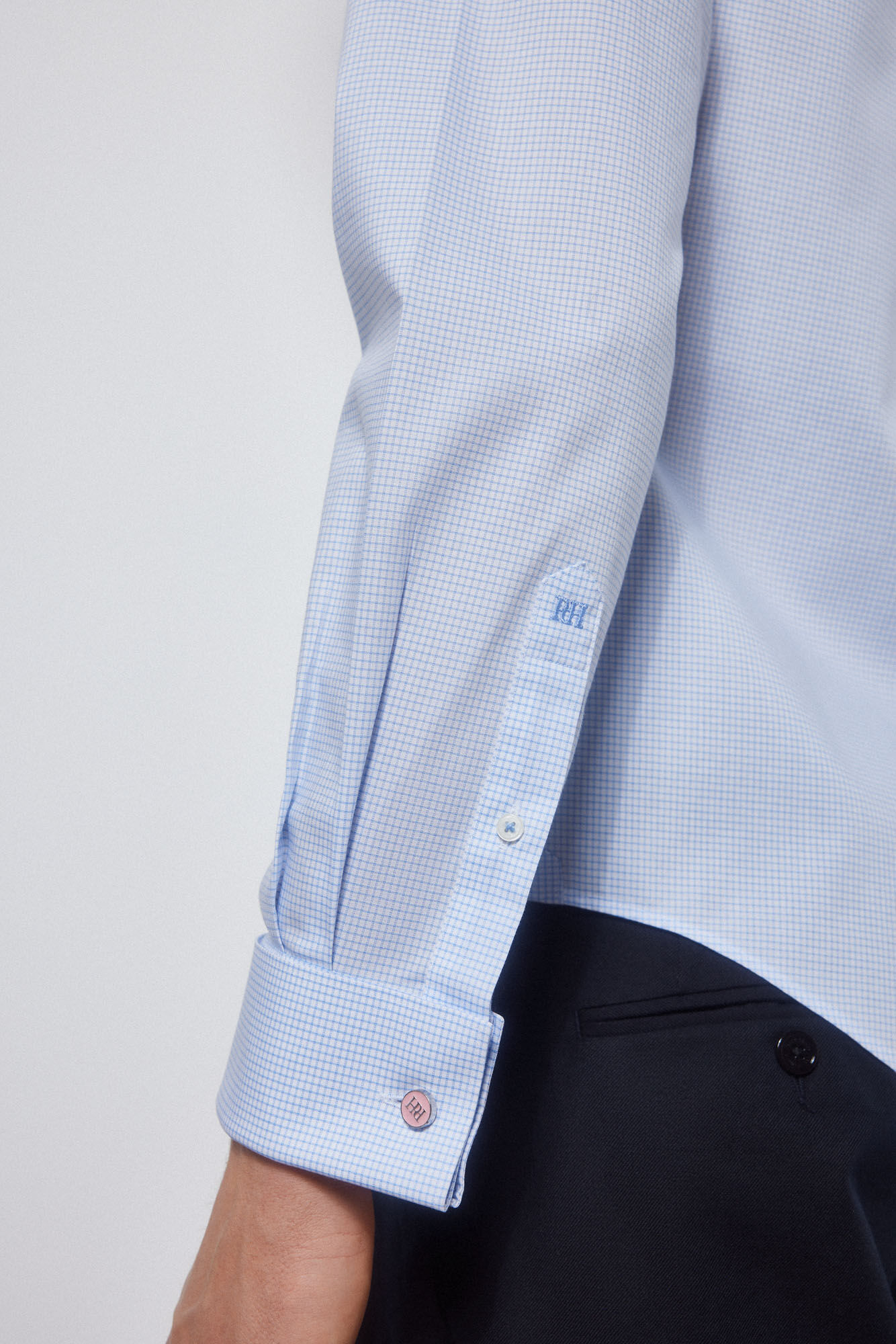 Pedro del Hierro Checked non-iron + stain-resistant shirt Blue