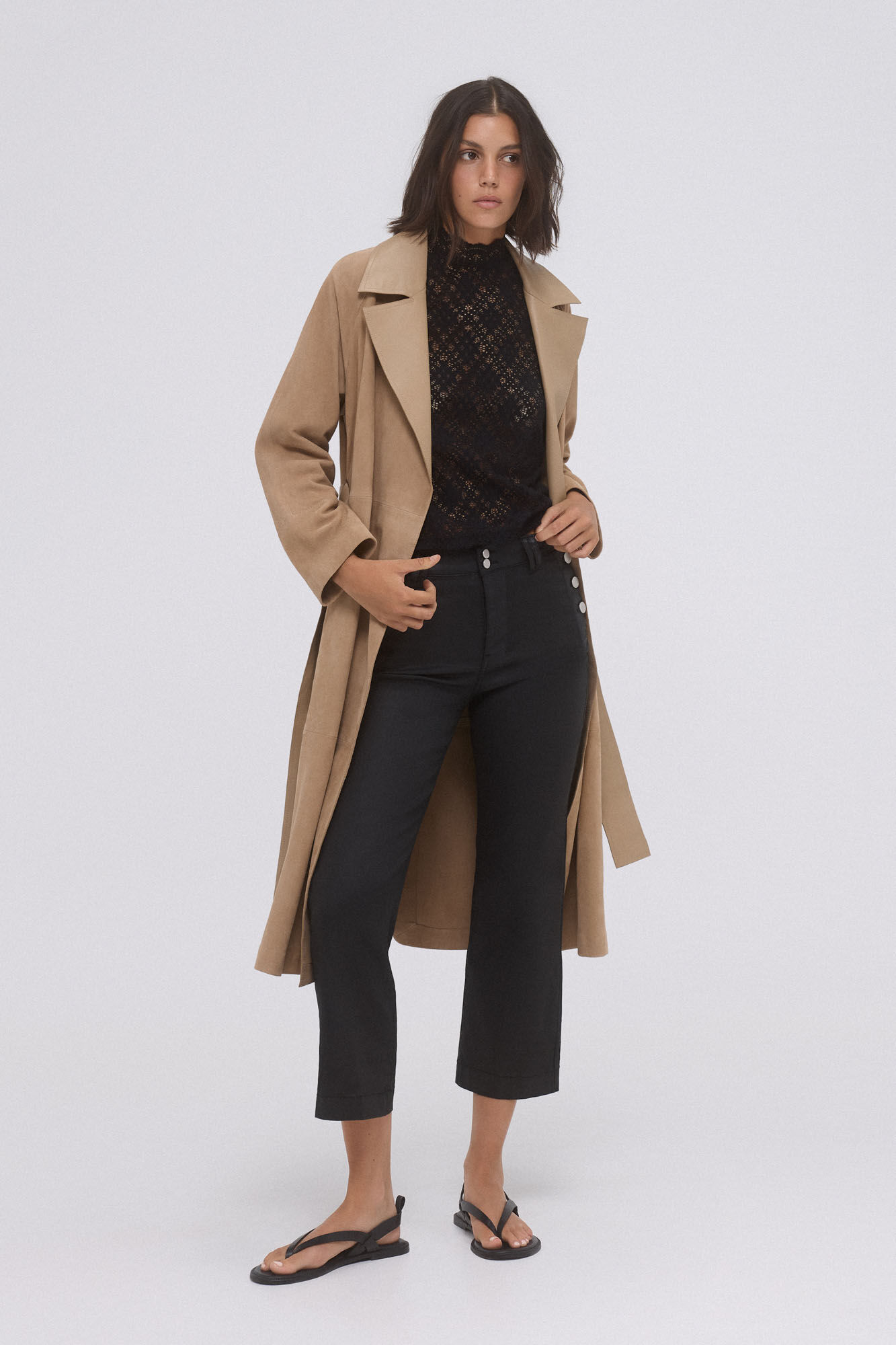 Pedro del Hierro Rubberized stove pipe cropped pants Black