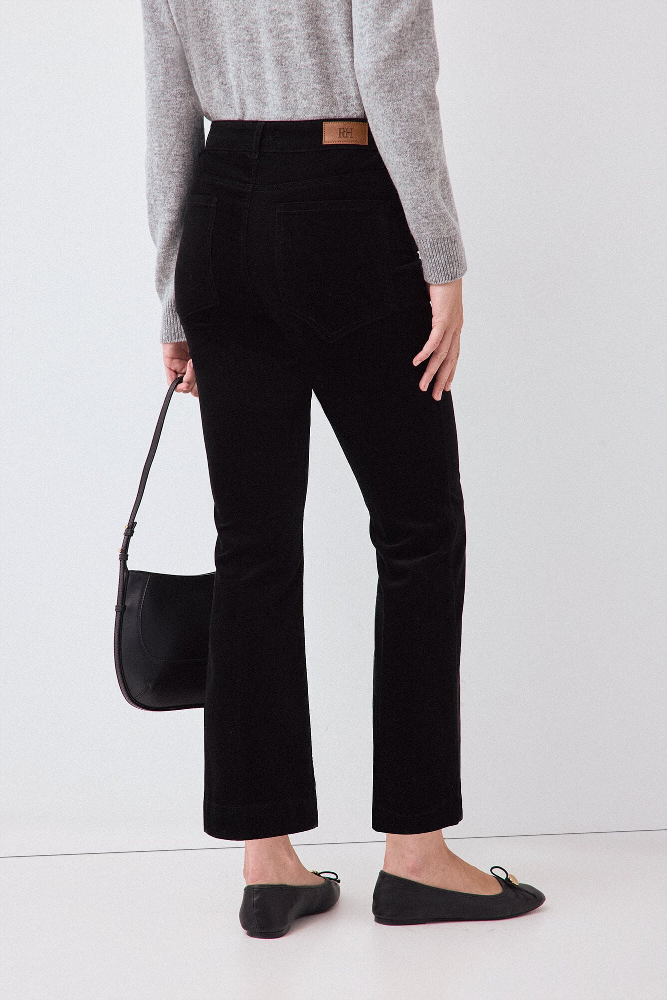 Pedro del Hierro Velvet flare cropped trousers Black