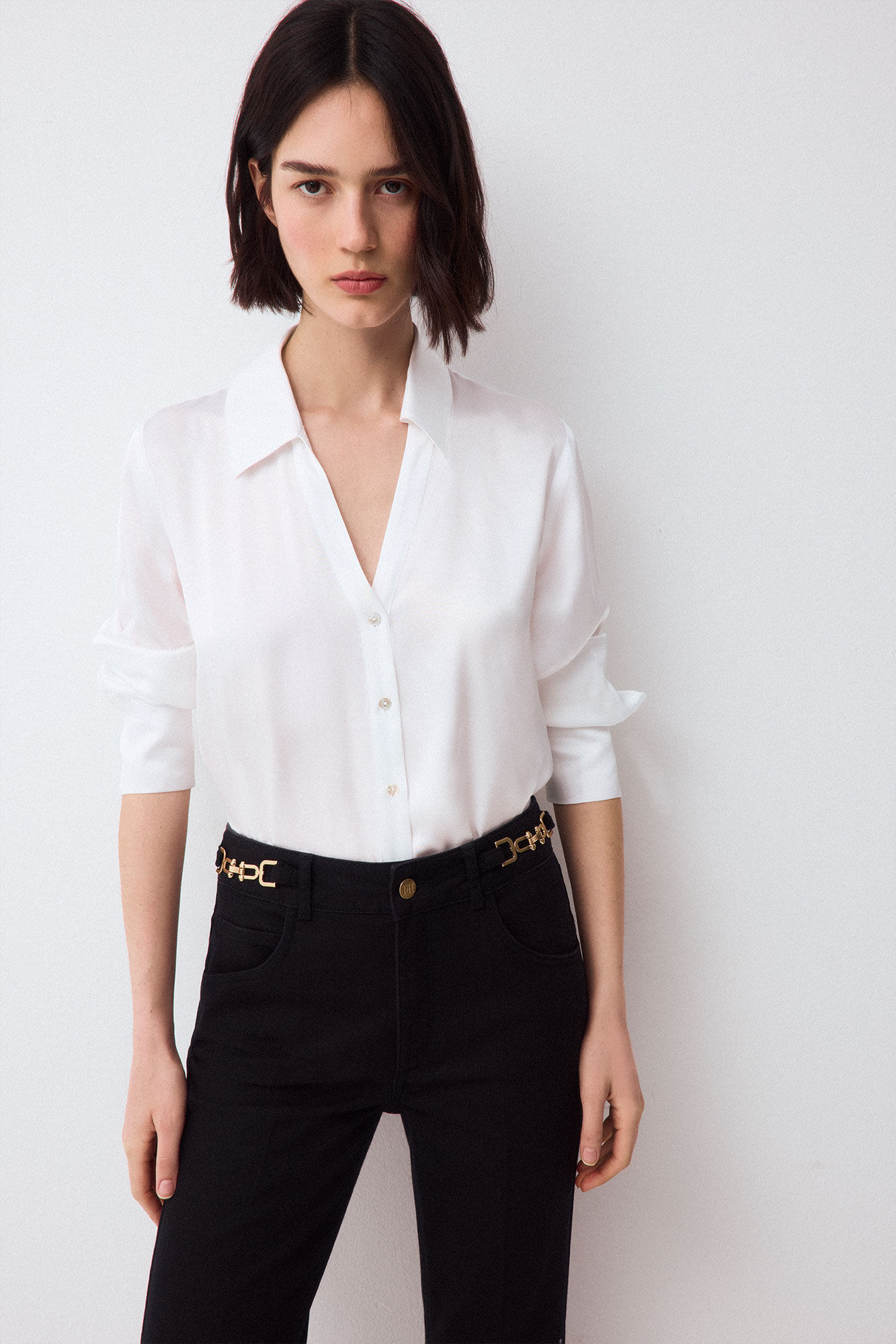 Pedro del Hierro Satin-finish basic shirt Ecru