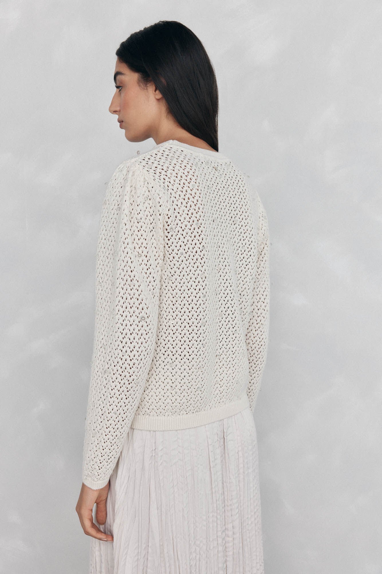 Pedro del Hierro Fancy crystal knit jersey-knit Beige
