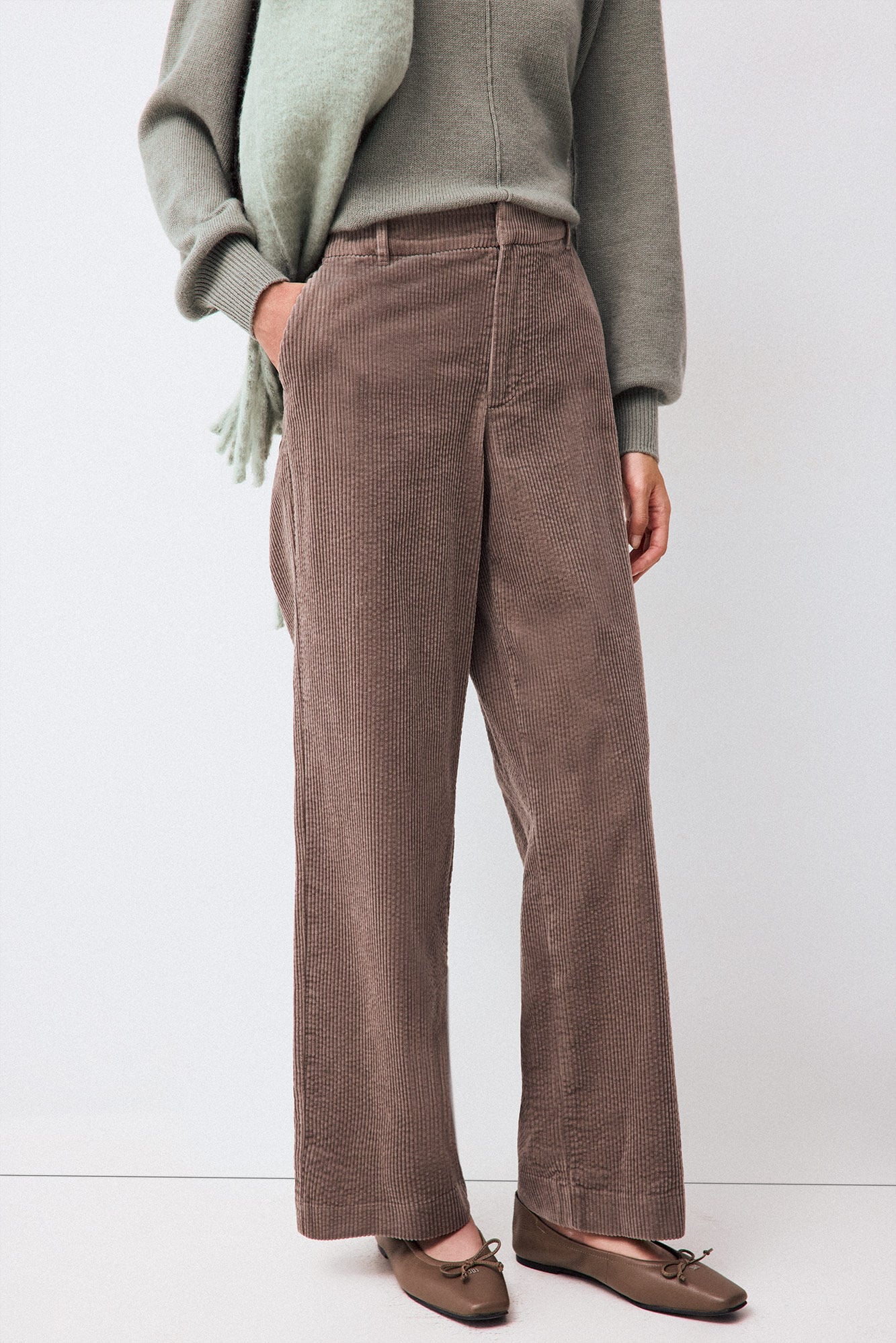 Pedro del Hierro Pantalones wide leg pana Marr&oacute;n