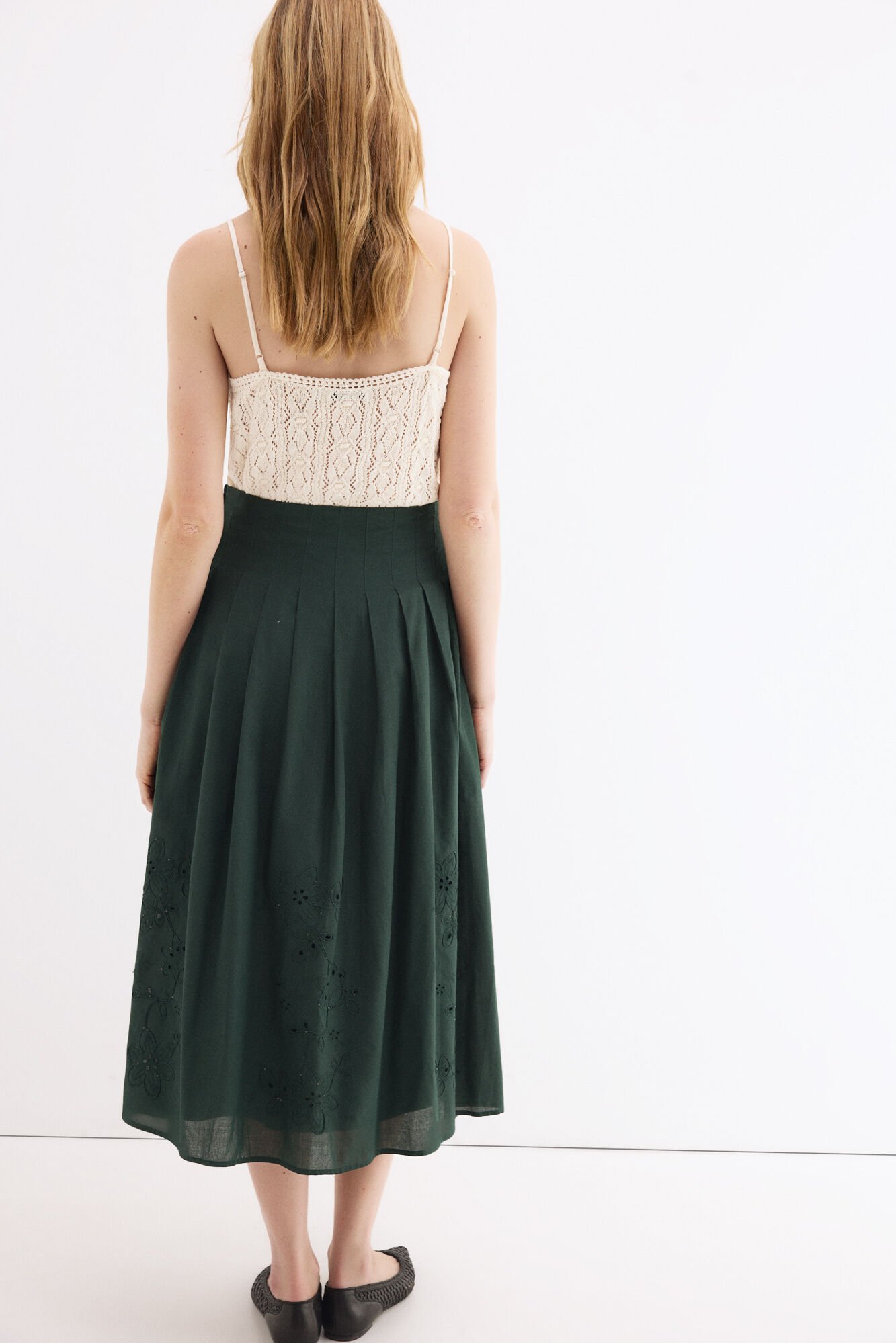 Pedro del Hierro Embroidered cotton skirt Green