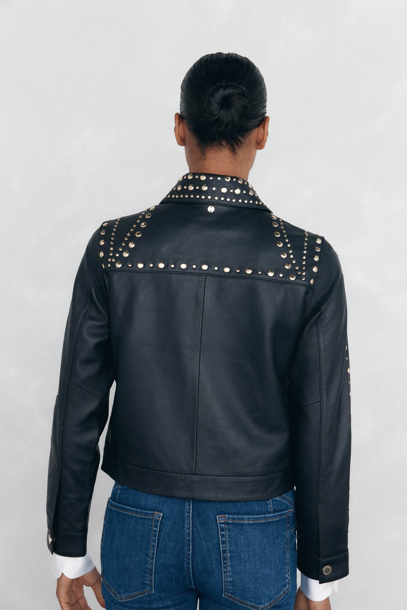 Pedro del Hierro Jaqueta de couro napa e tachas Preto