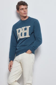 Pedro del Hierro crew neck sweatshirt logo Blue