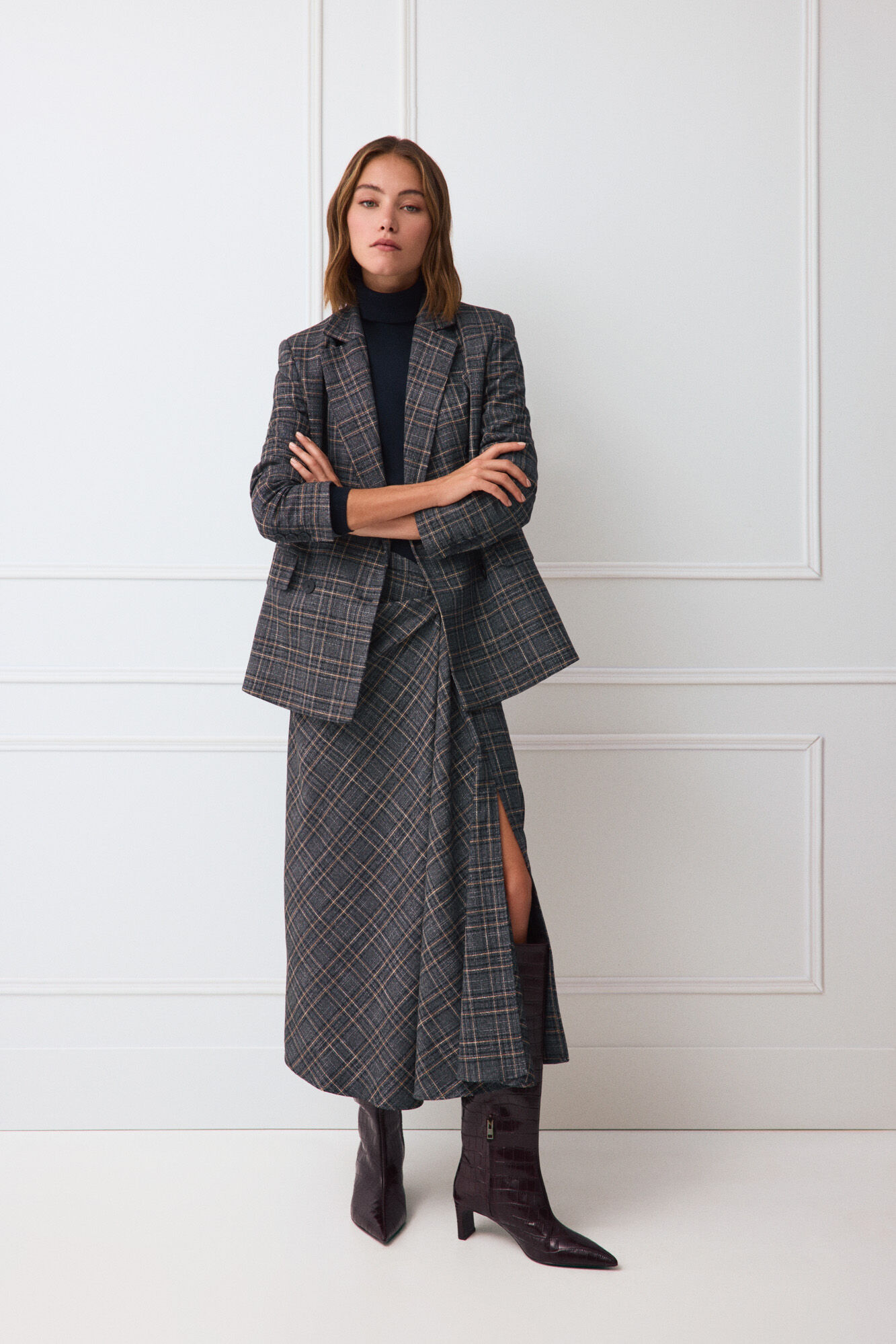 TFP by Tamara Falc&oacute; Plaid straight skirt Blue
