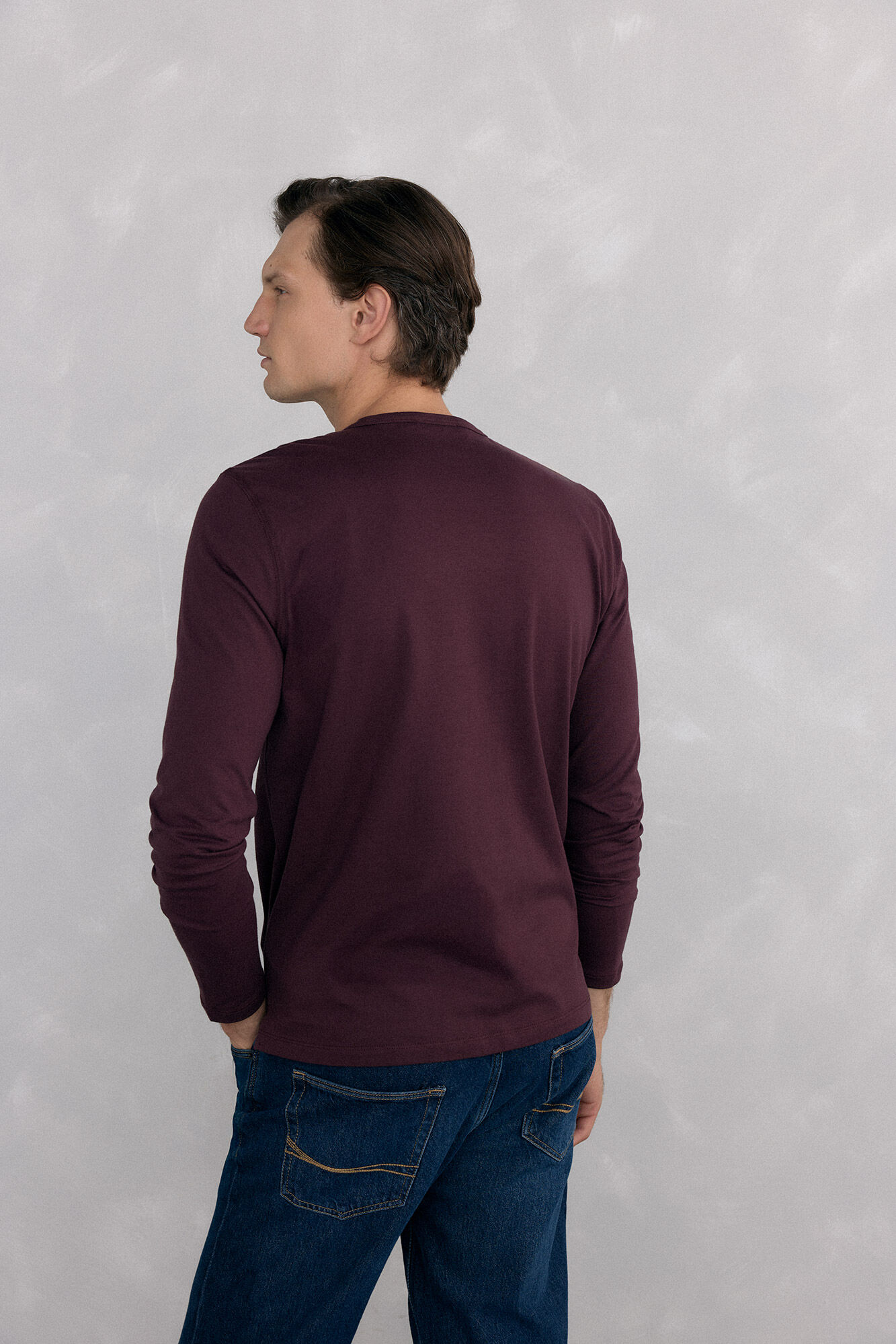 Pedro del Hierro Long-sleeved basic T-shirt Burgundy