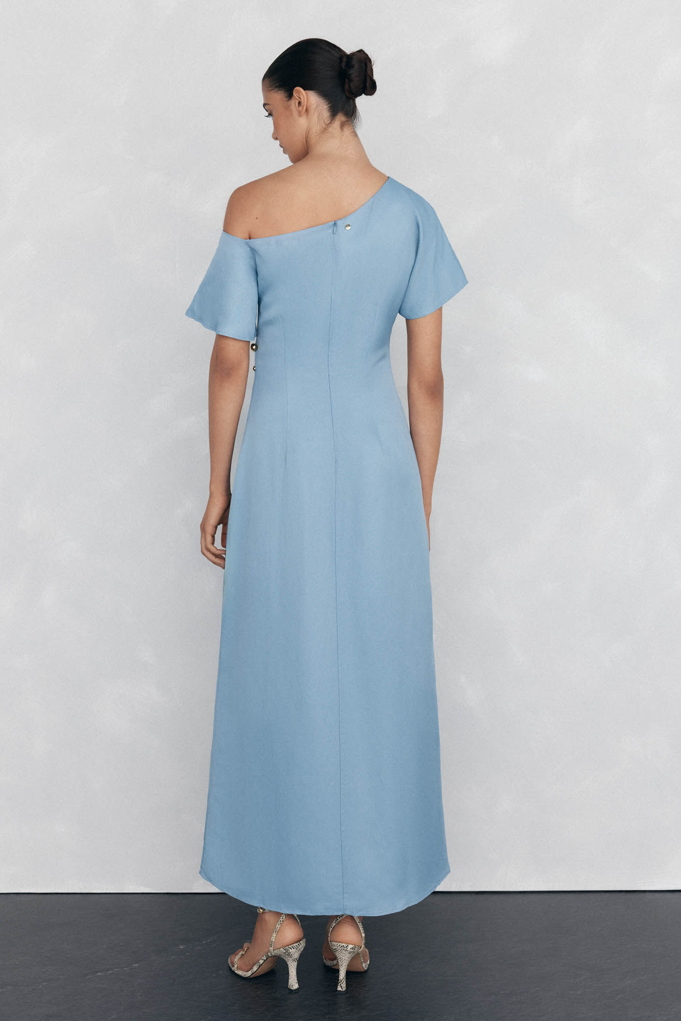 Pedro del Hierro Vestido midi com apliques assim&eacute;tricos Azul