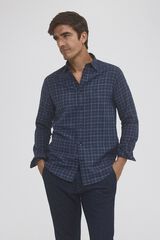 Pedro del Hierro Checked cashmere touch twill shirt Blue