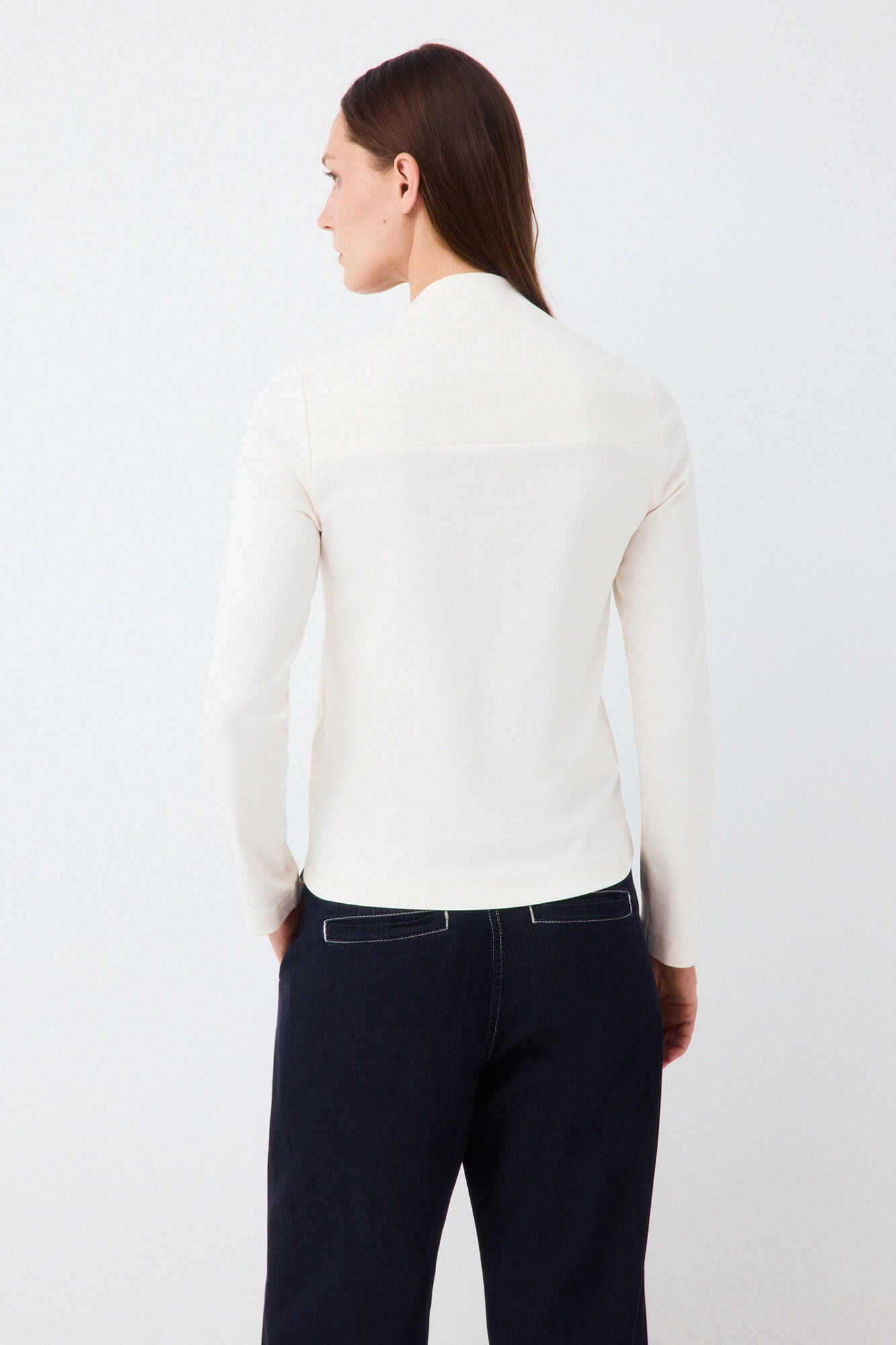 Pedro del Hierro Long sleeve square neck T-shirt Ecru