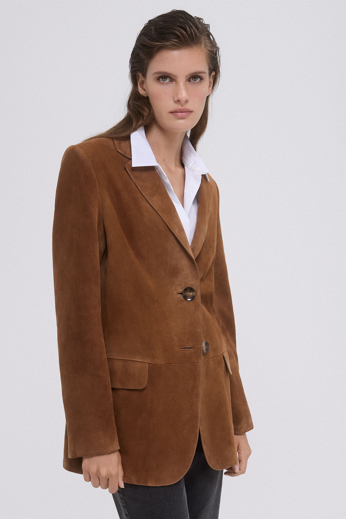 Pedro del Hierro Camel suede blazer Brown
