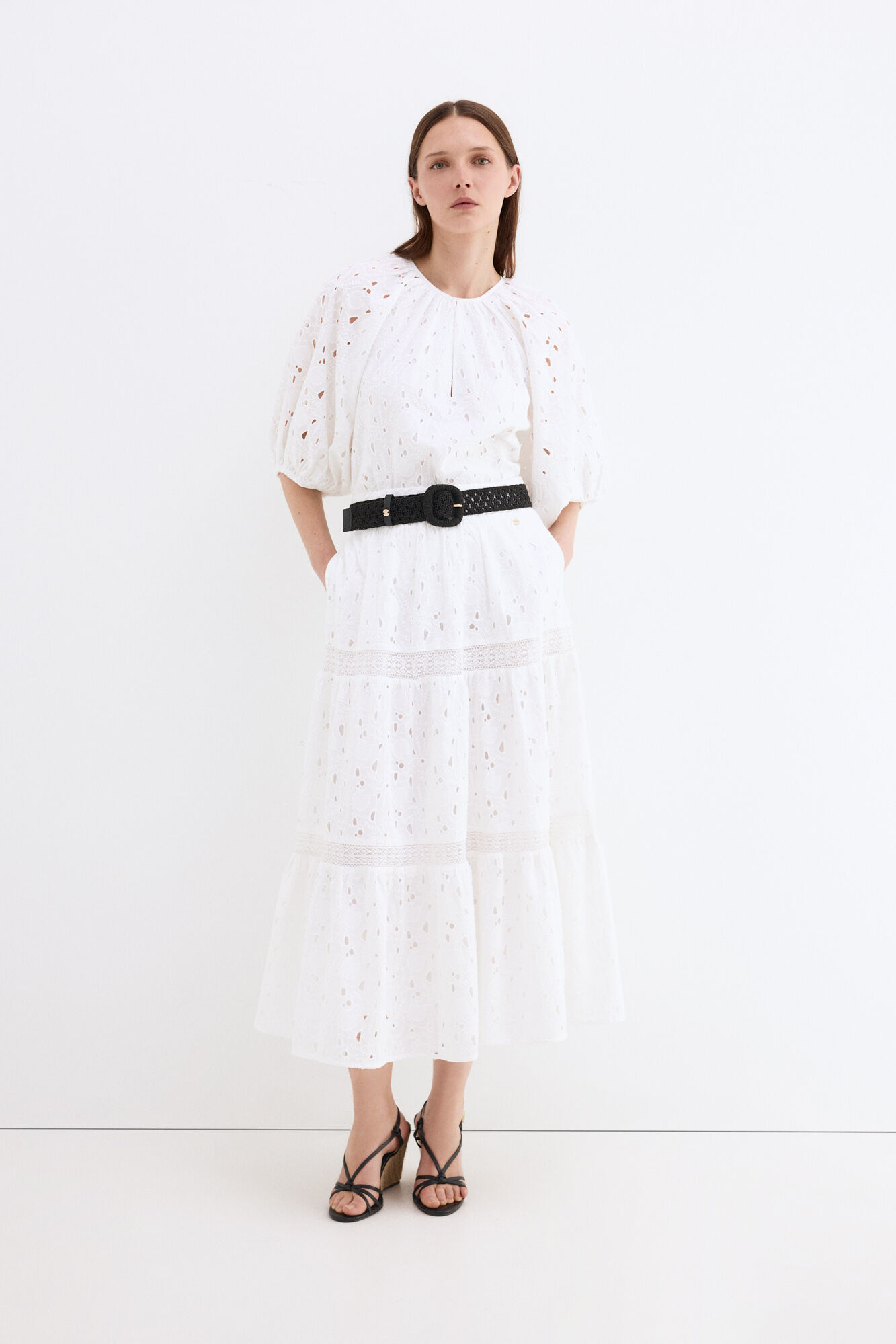 Pedro del Hierro Embroidered cotton long skirt