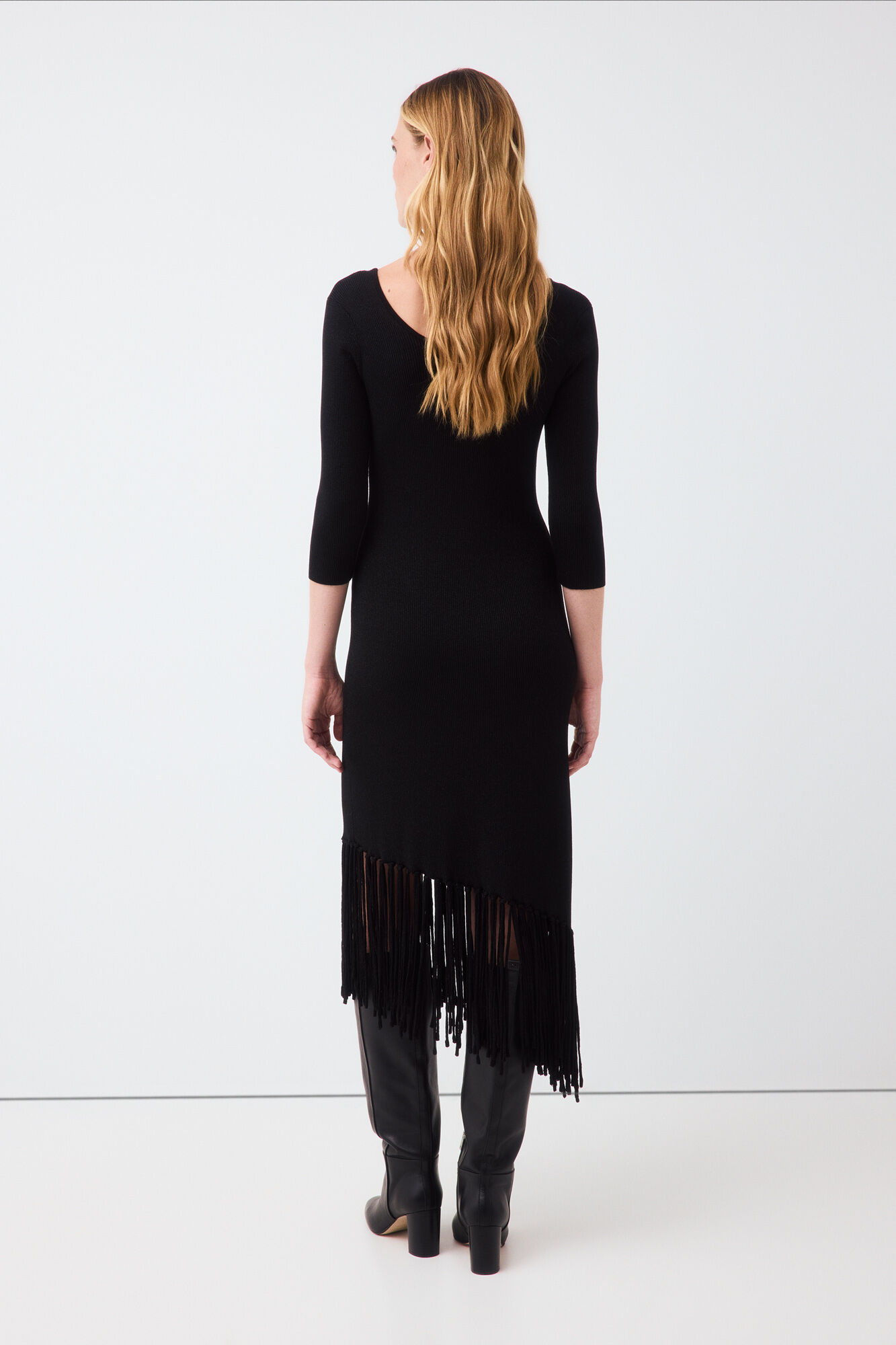Pedro del Hierro Fringed knit dress Black