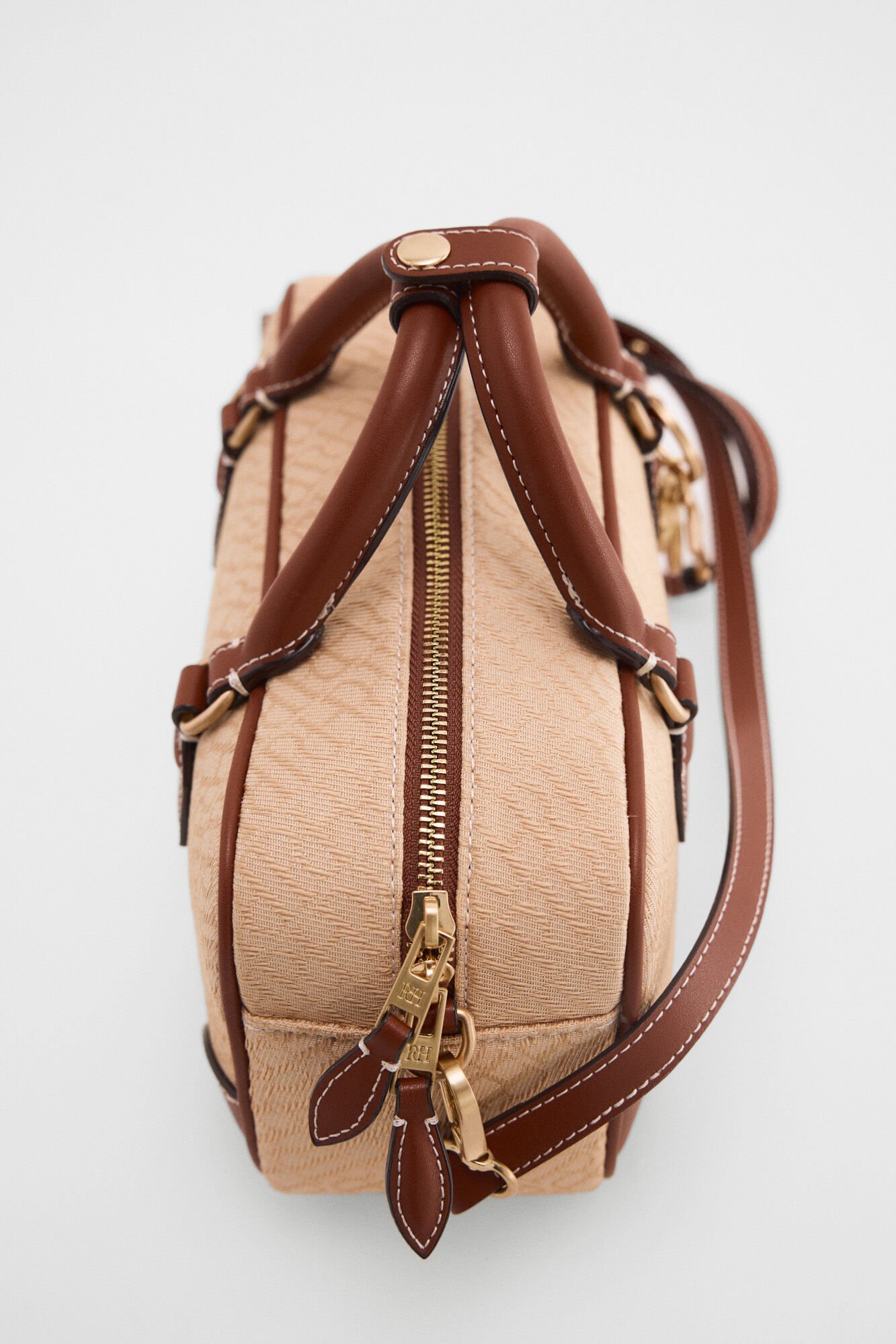 Pedro del Hierro Jacquard logo bowling bag Beige