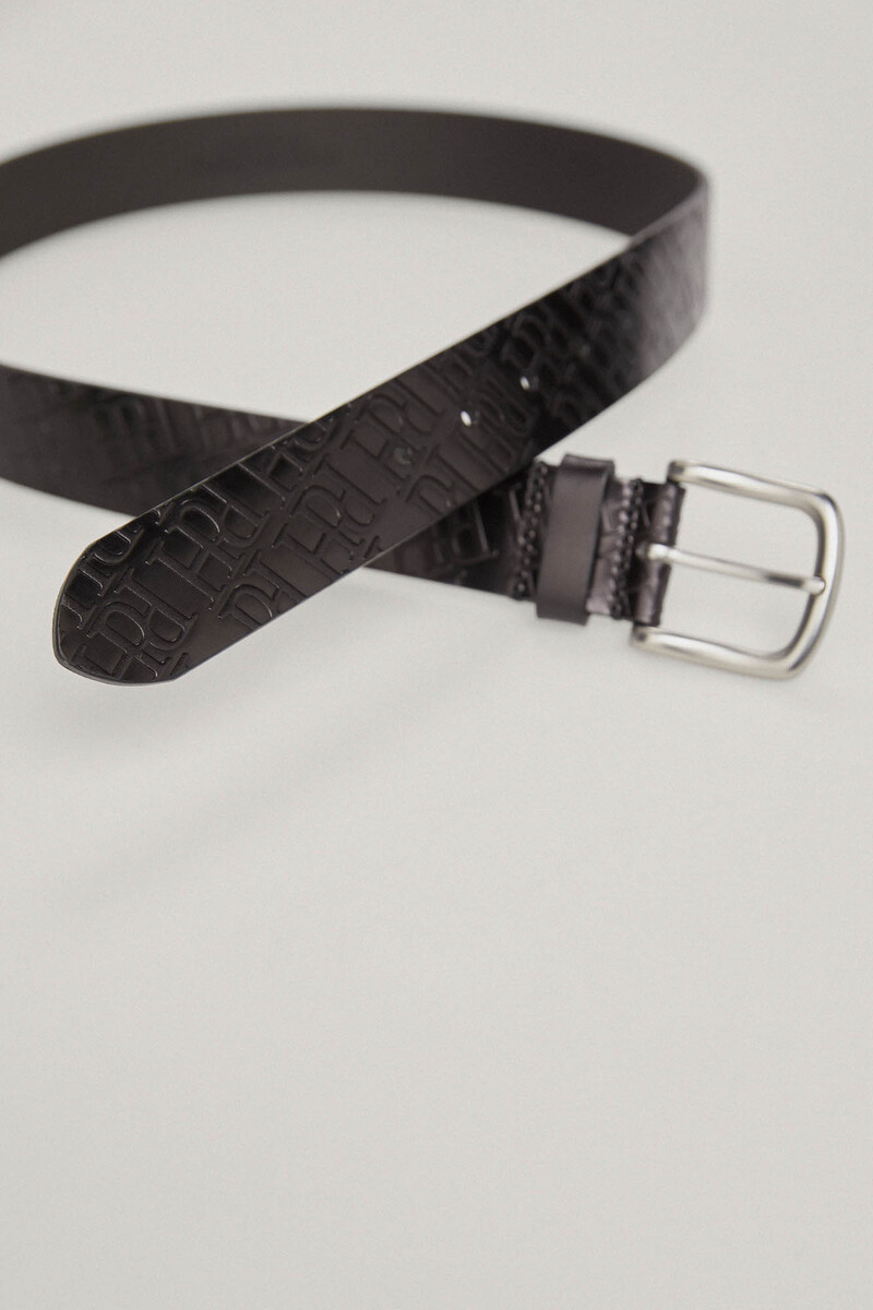 Pedro del Hierro Leather belt with logos Black