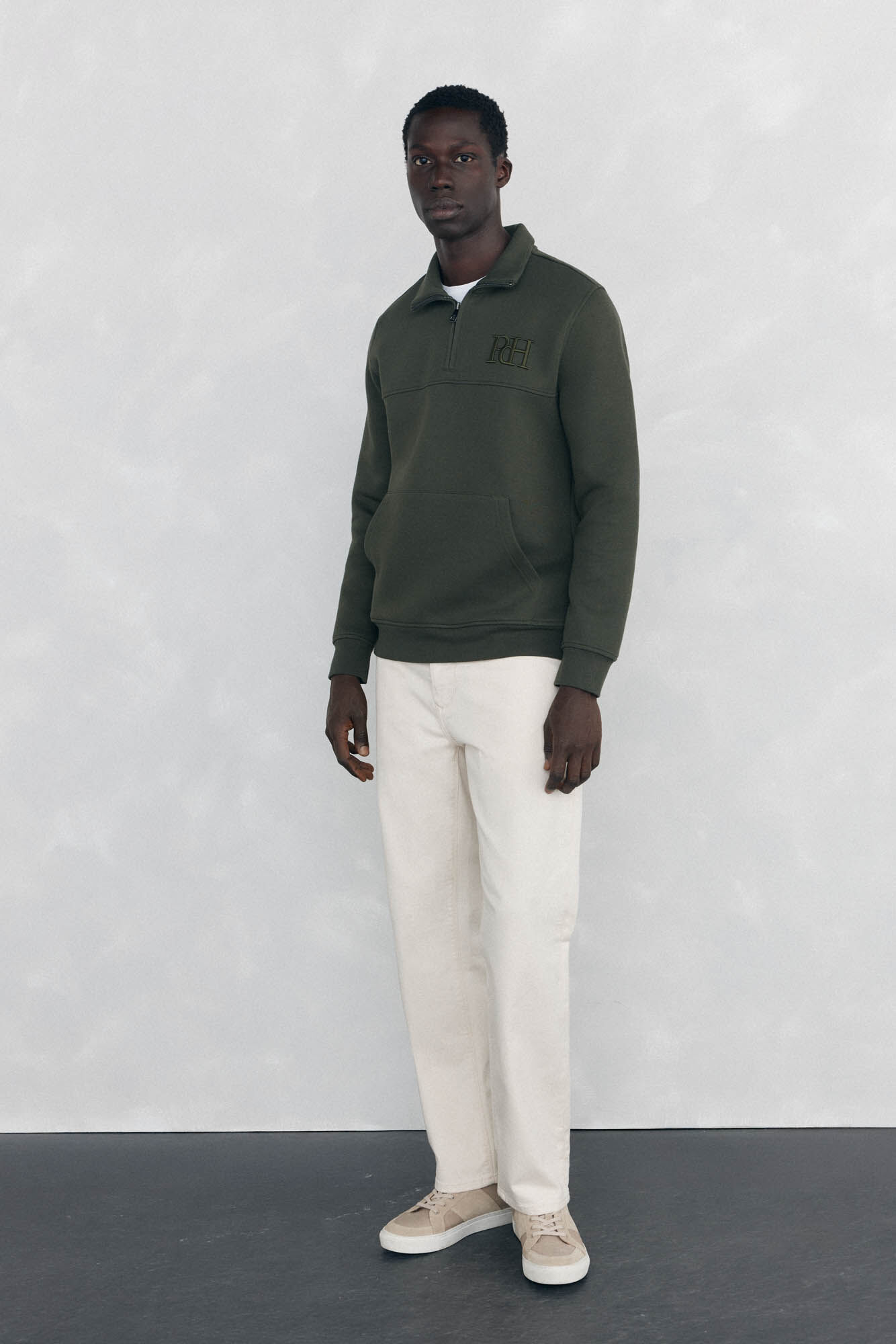 Pedro del Hierro Technical fabric zip-neck sweatshirt Green