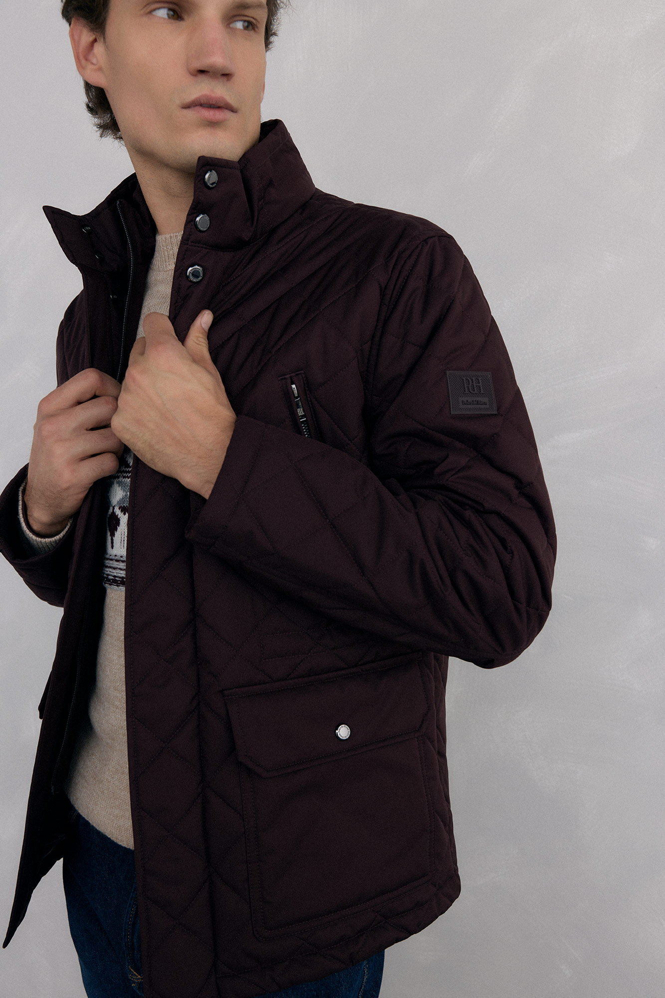 Pedro del Hierro Diamond-patterned quilted jacket Burgundy