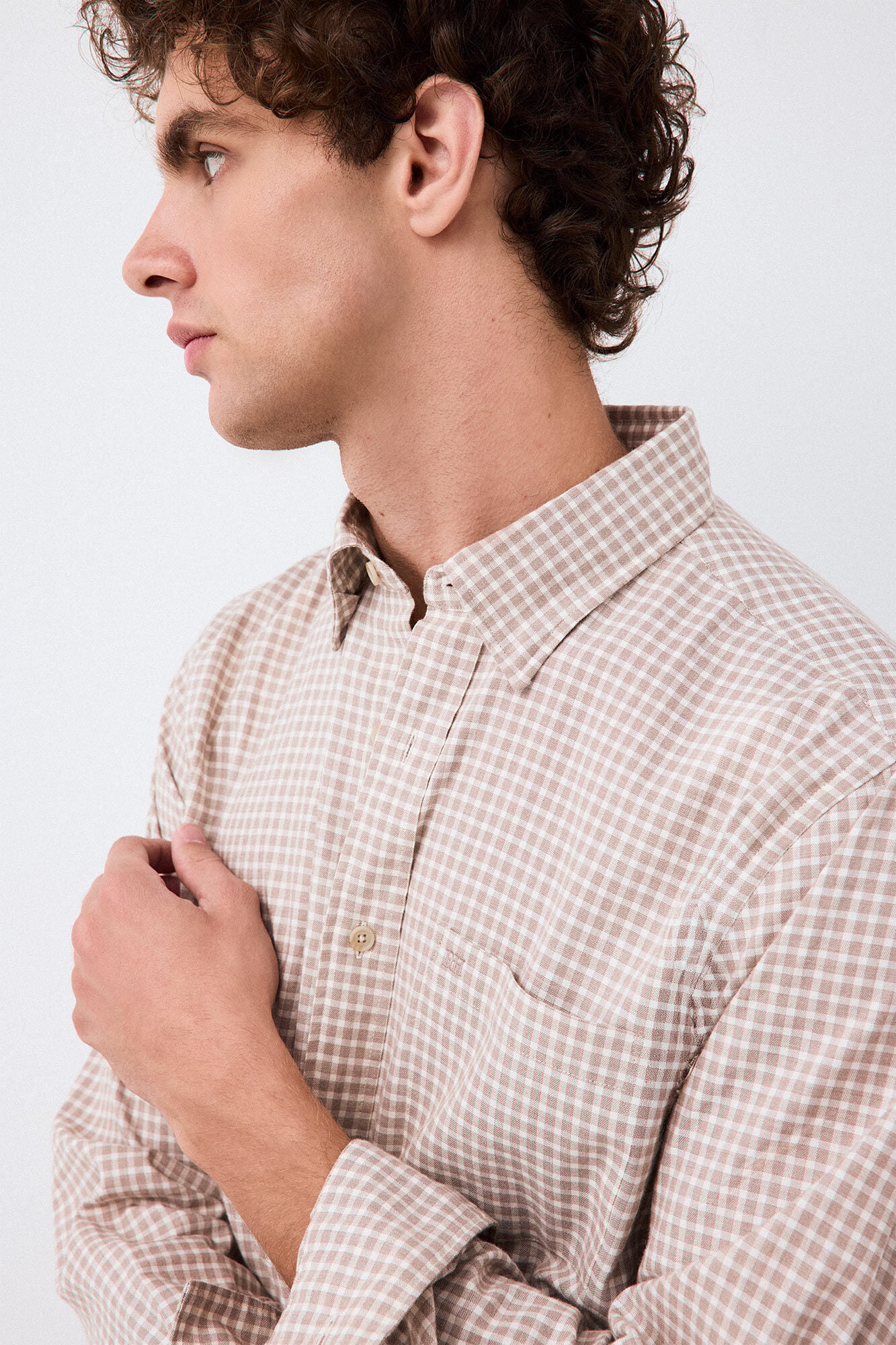 Pedro del Hierro Melange plaid shirt Beige