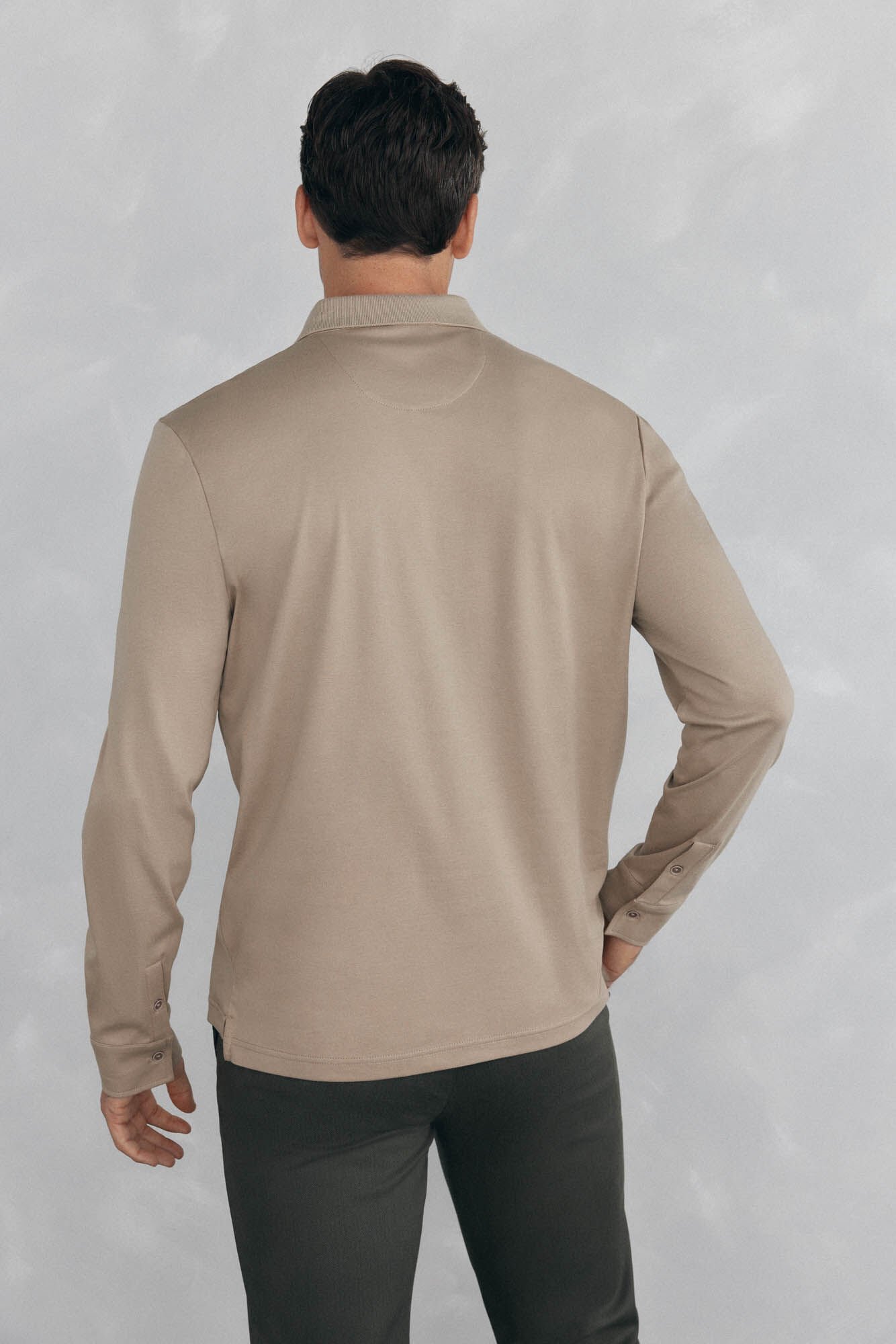 Pedro del Hierro Mercerized long sleeve polo shirt Beige