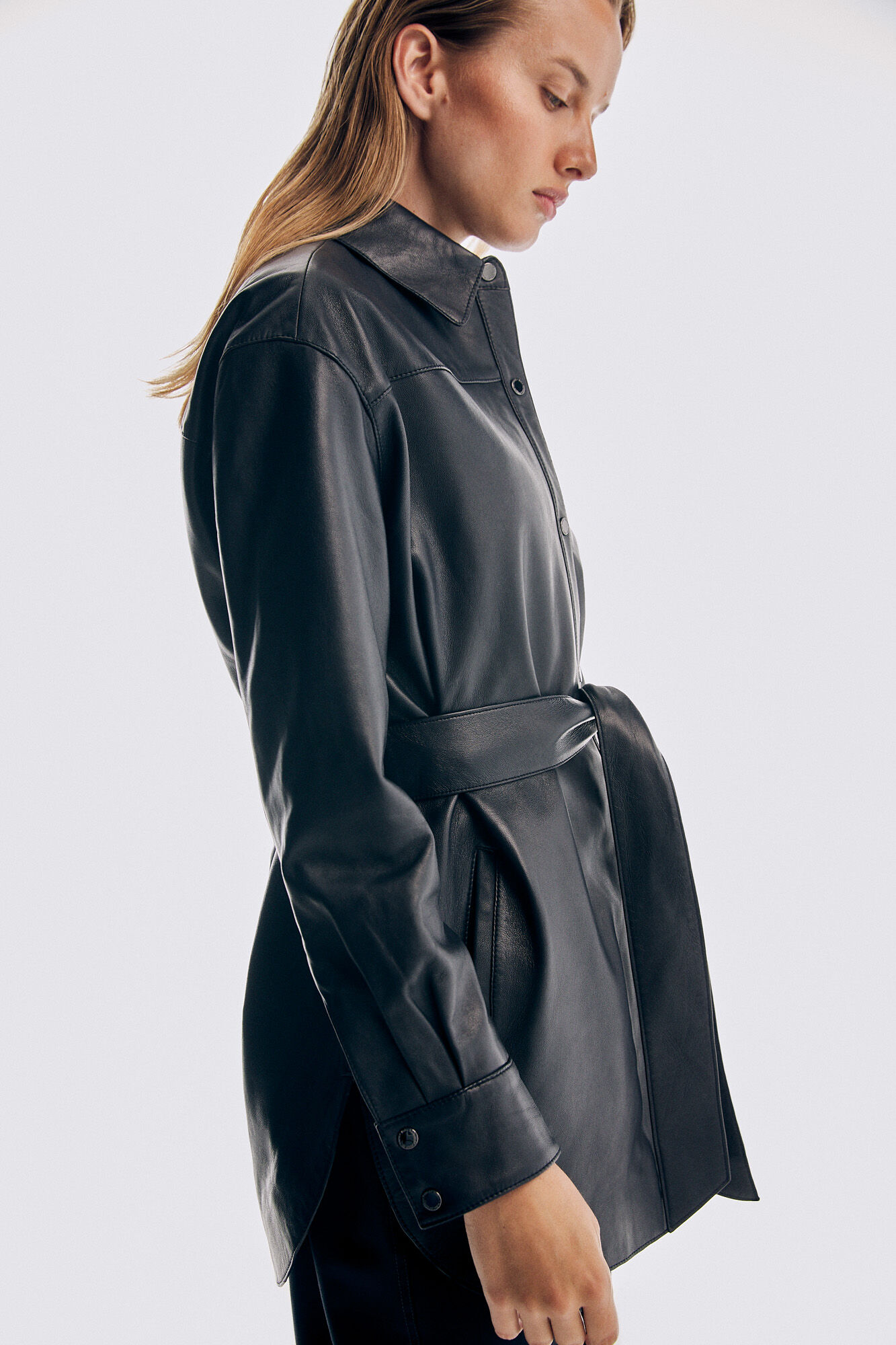 Pedro del Hierro Sobrecamisa napa cintur&oacute;n Azul