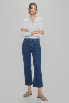 Pedro del Hierro Straight cropped buttoned jeans Blue