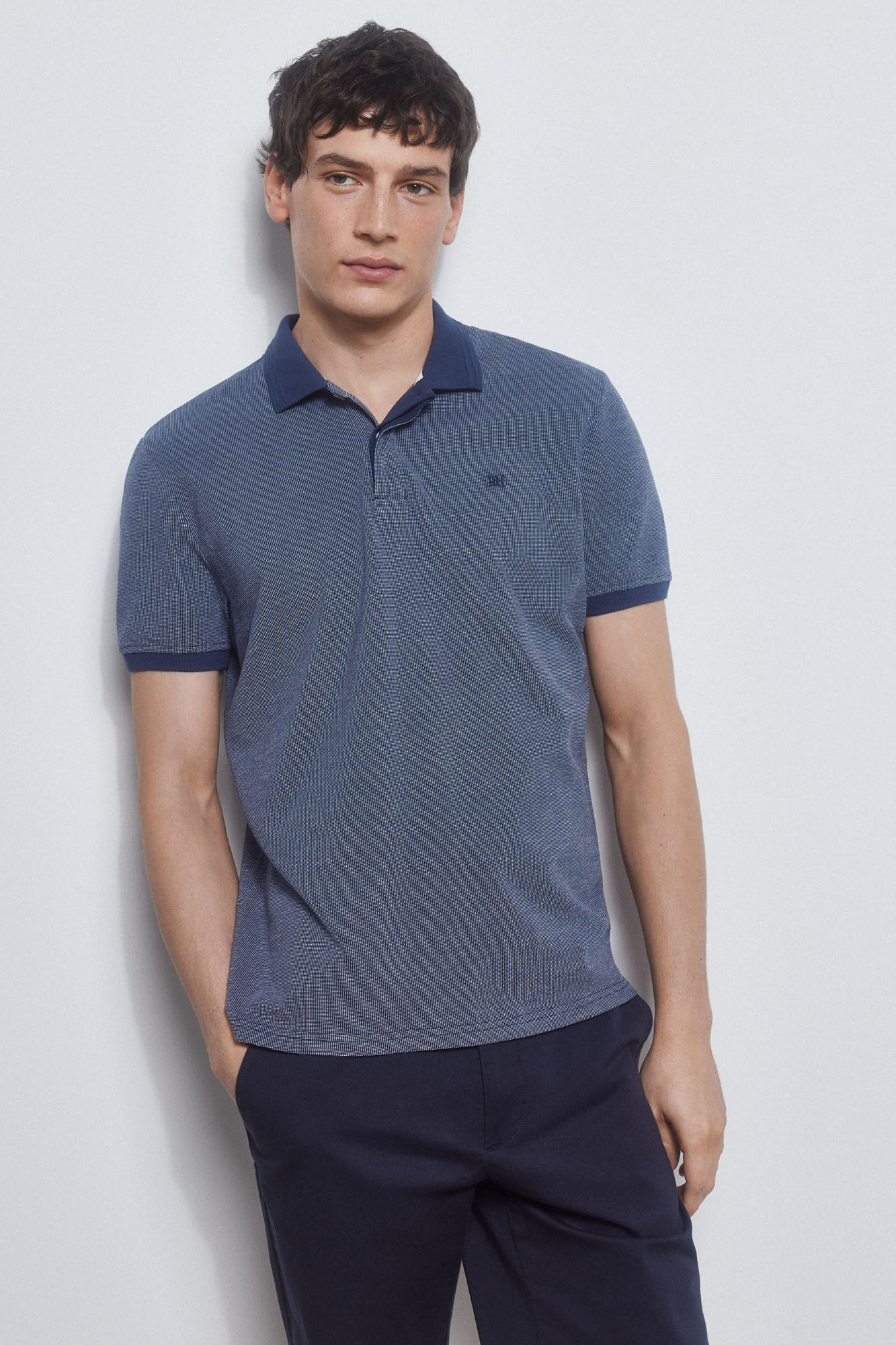 Pedro del Hierro Textured fabric polo shirt Blue