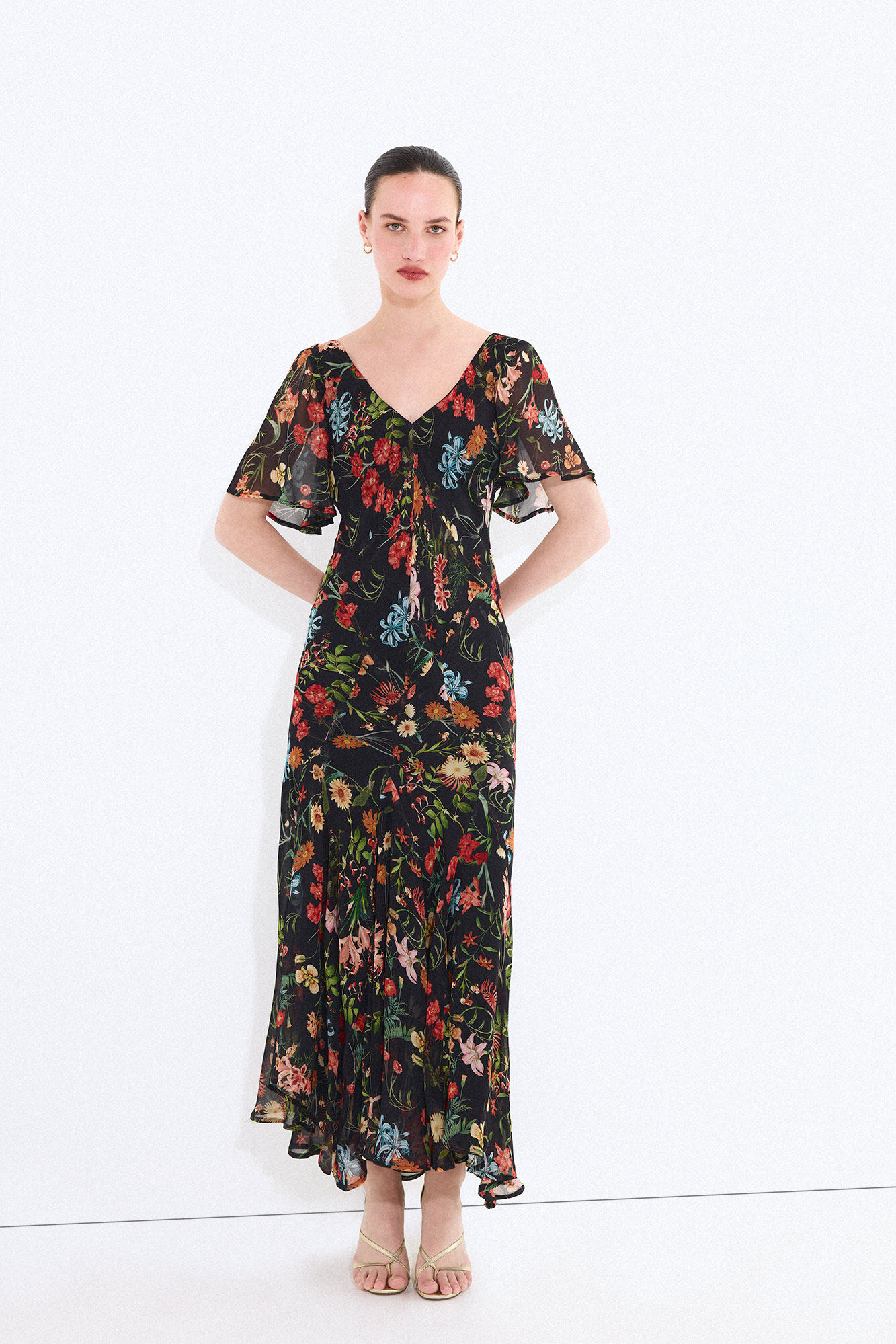 Pedro del Hierro Long printed dress with slits Blue