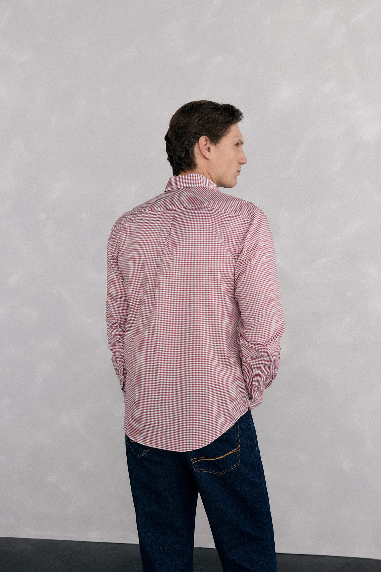 Pedro del Hierro Non-iron Oxford checked shirt Burgundy