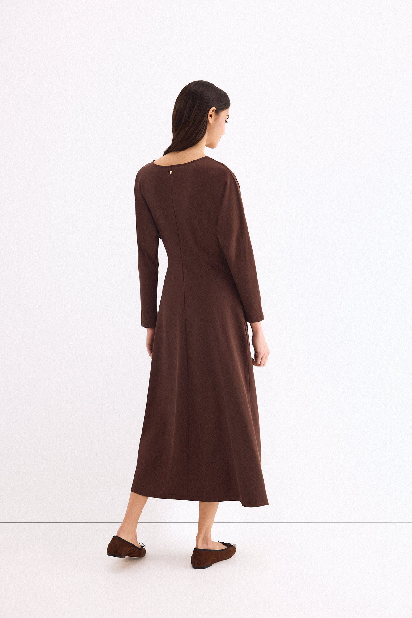 Pedro del Hierro Circular midi dress with gold brooch Brown