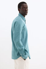 Pedro del Hierro Plain linen shirt Turquoise