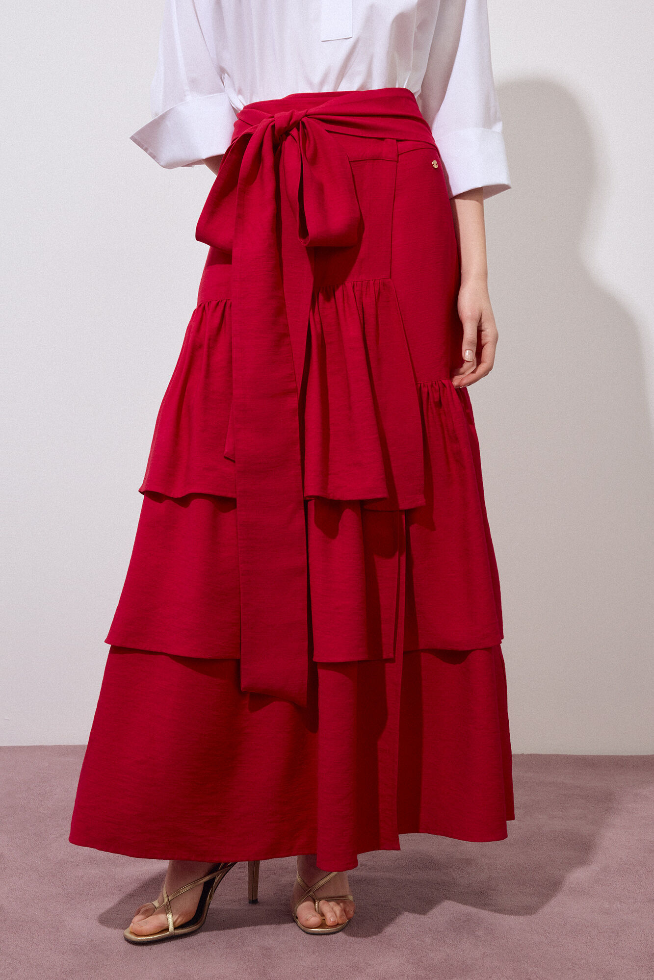 Pedro del Hierro Falda larga volantes Rojo