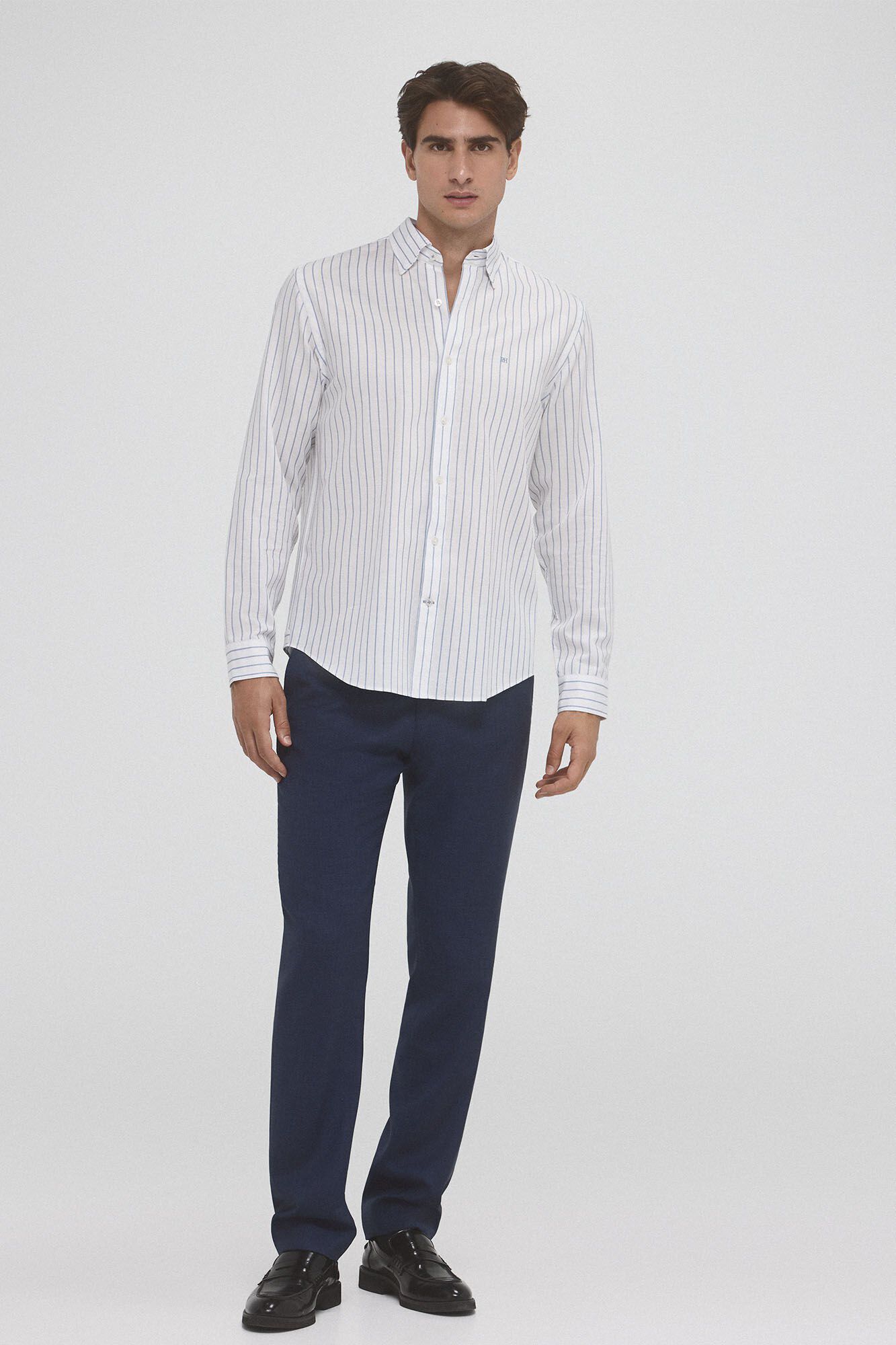 Pedro del Hierro Camisa riscas de algod&atilde;o Rami Branco