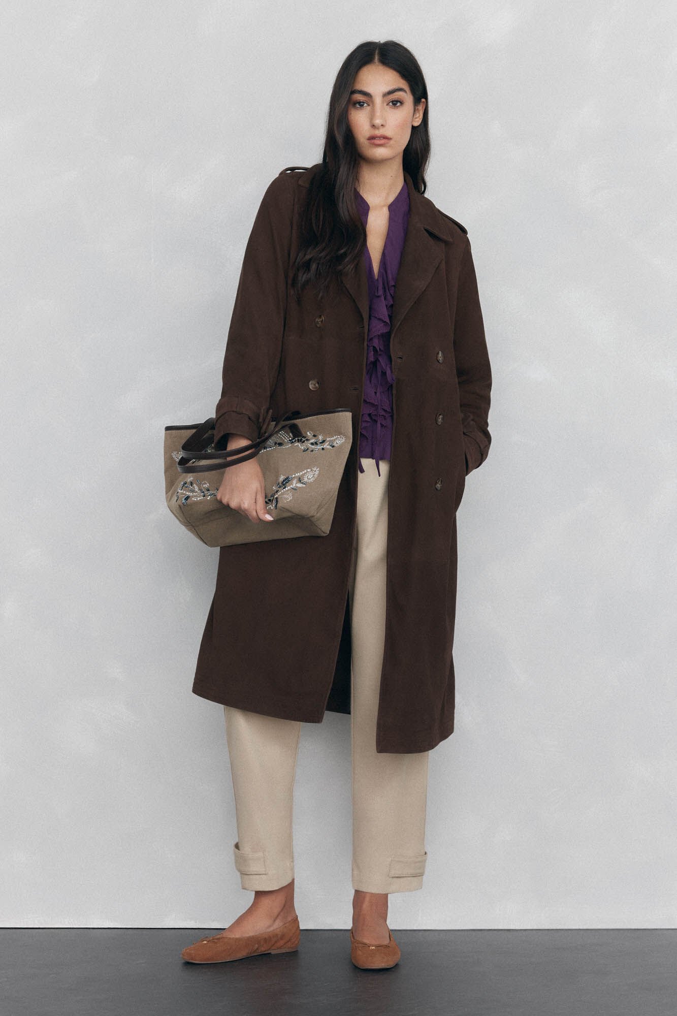 Pedro del Hierro suede trench coat Brown