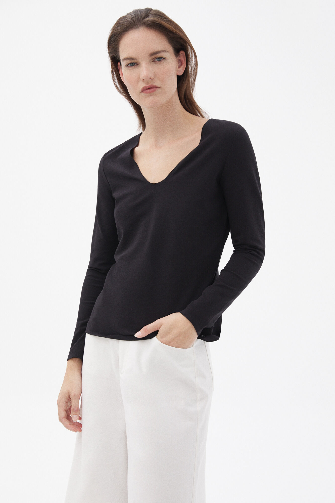 Pedro del Hierro Camiseta manga larga cuello pico Negro