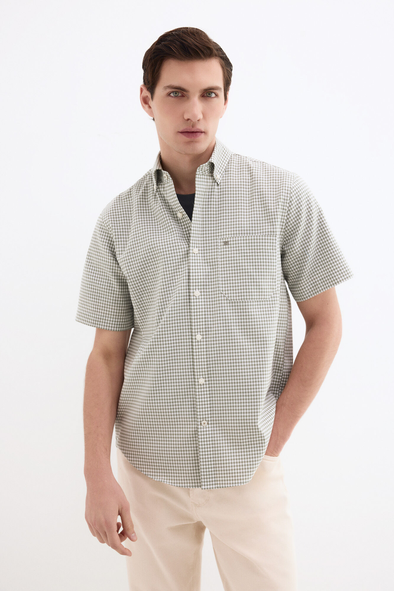 Pedro del Hierro Non iron plaid short sleeve shirt