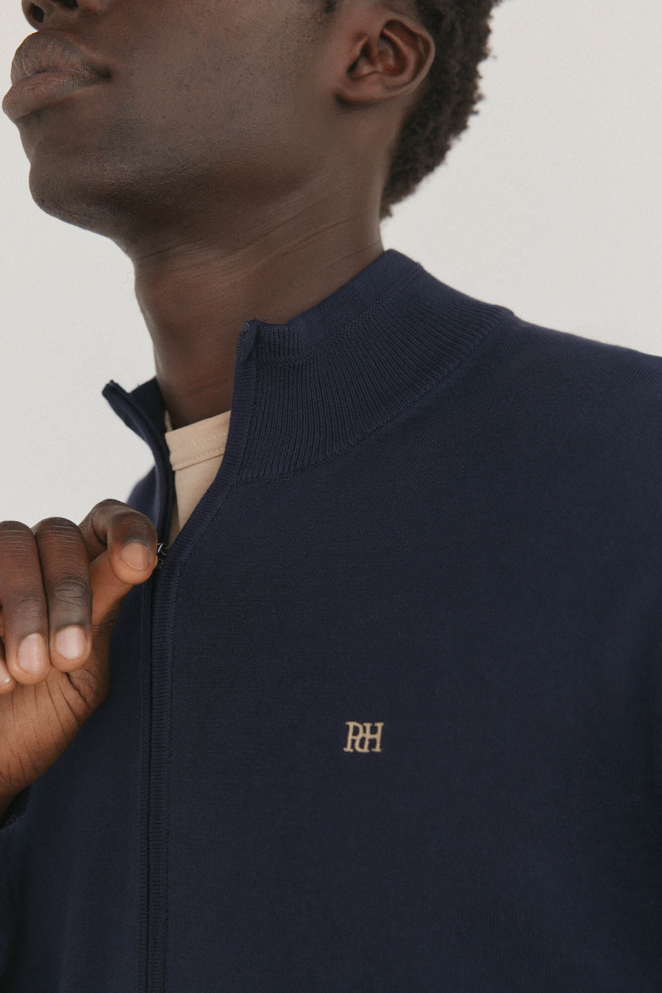 Pedro del Hierro Cardig&atilde; fino de algod&atilde;o premium com fecho-&eacute;clair Azul