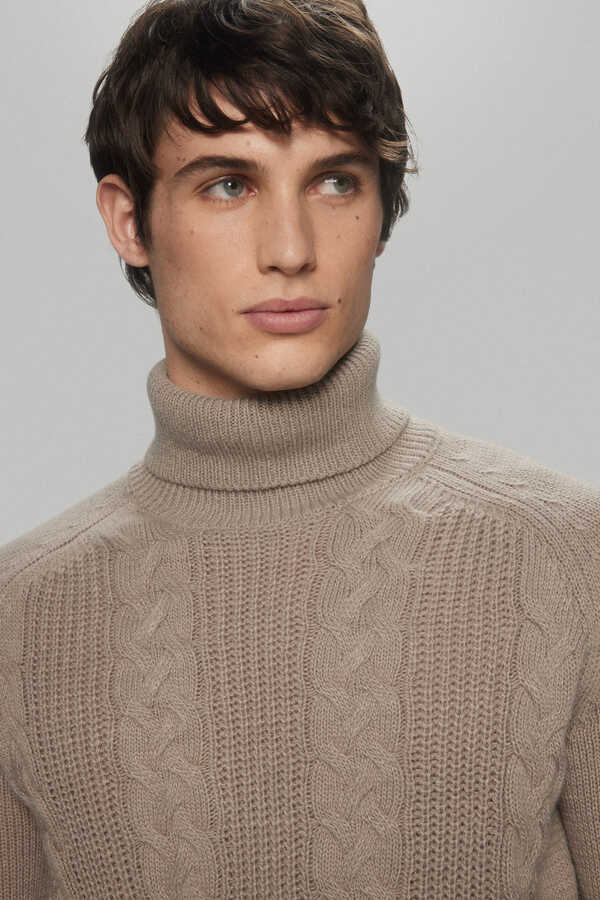 Pedro del Hierro High neck cable knit jumper with wool Green