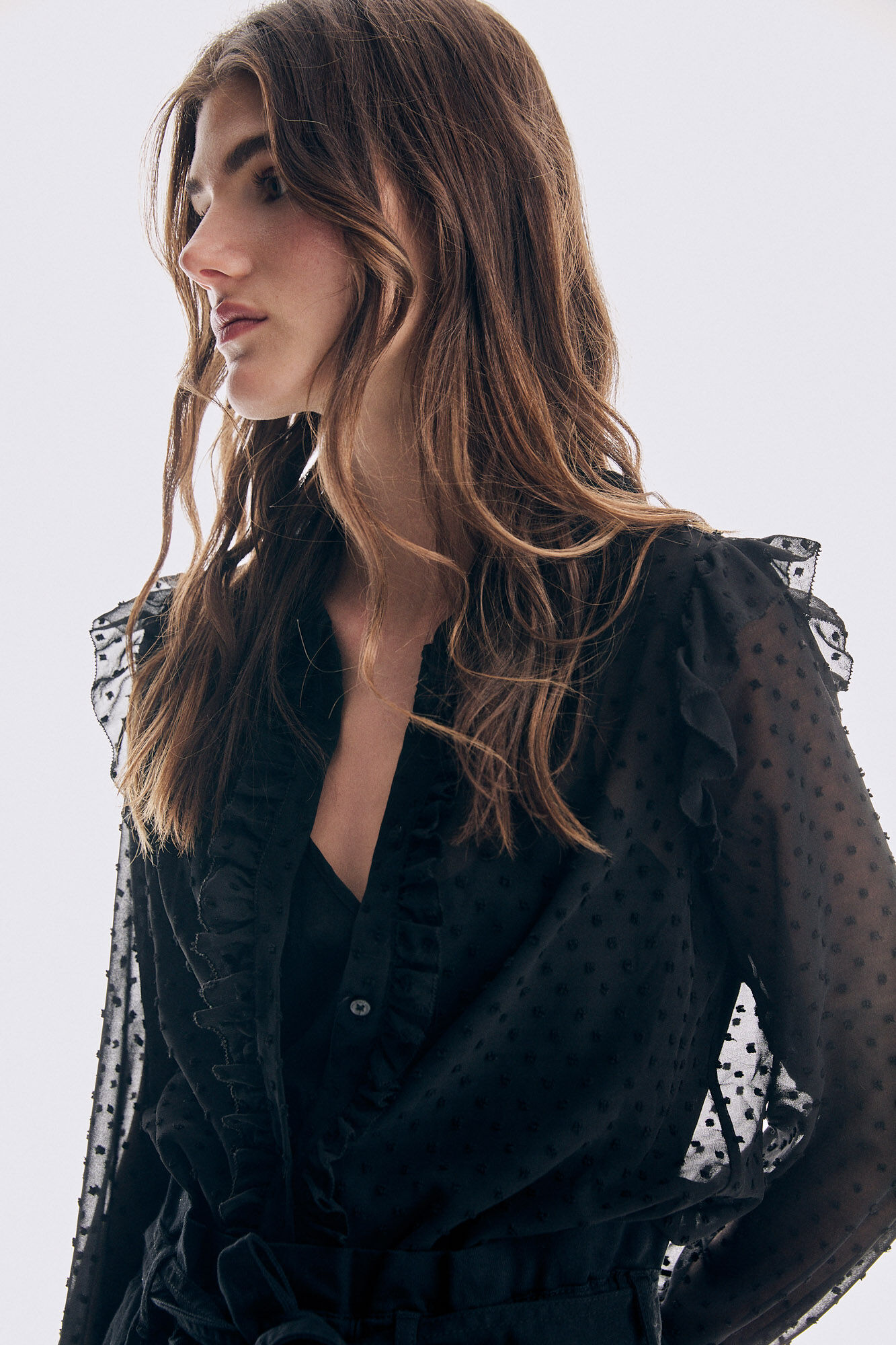 Pedro del Hierro Dot tulle romantic blouse Black