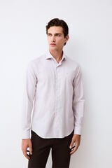 Pedro del Hierro Micro check non-iron + anti-stain slim fit dress shirt Beige