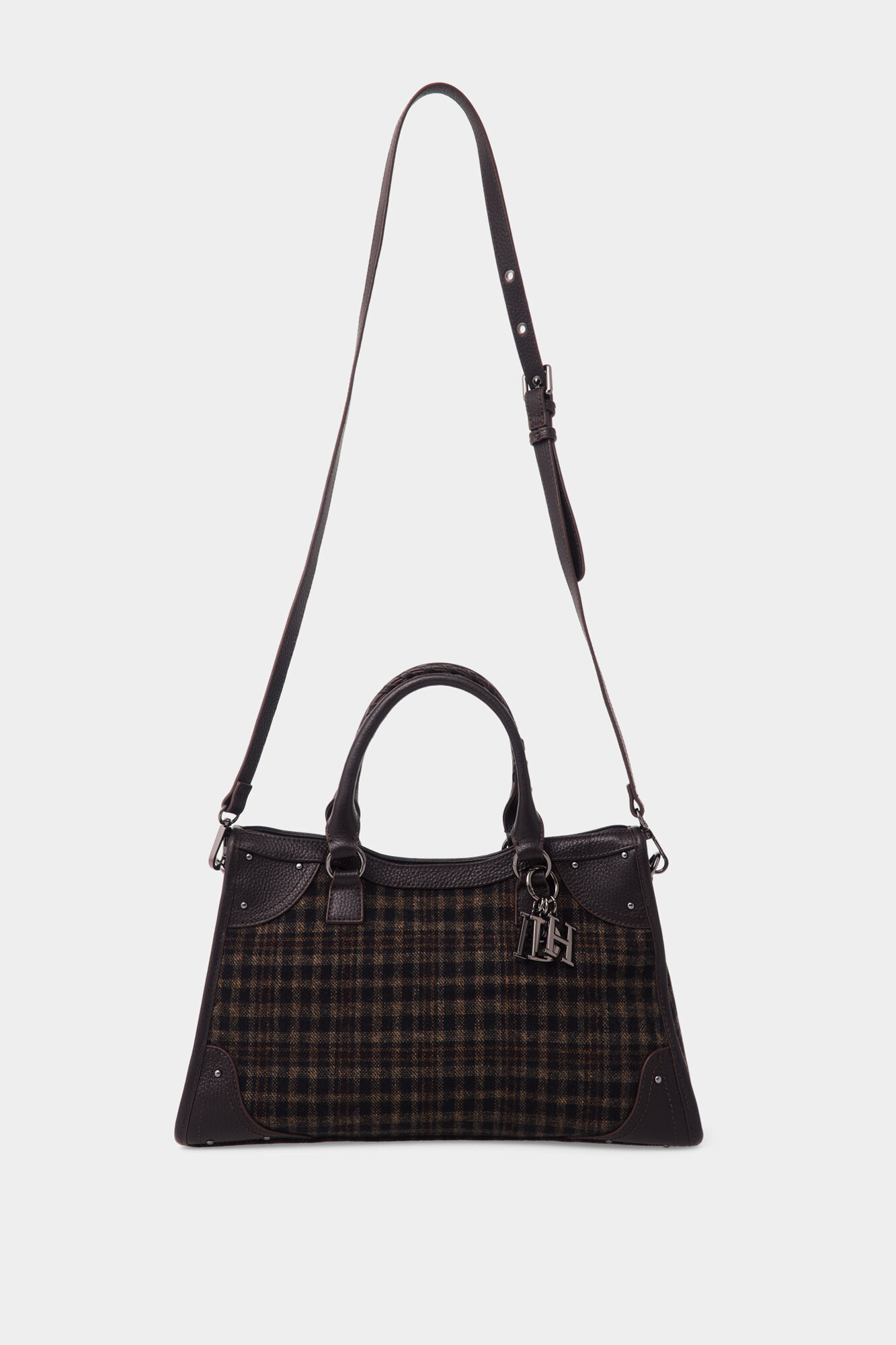 Pedro del Hierro Plaid medium handbag Brown