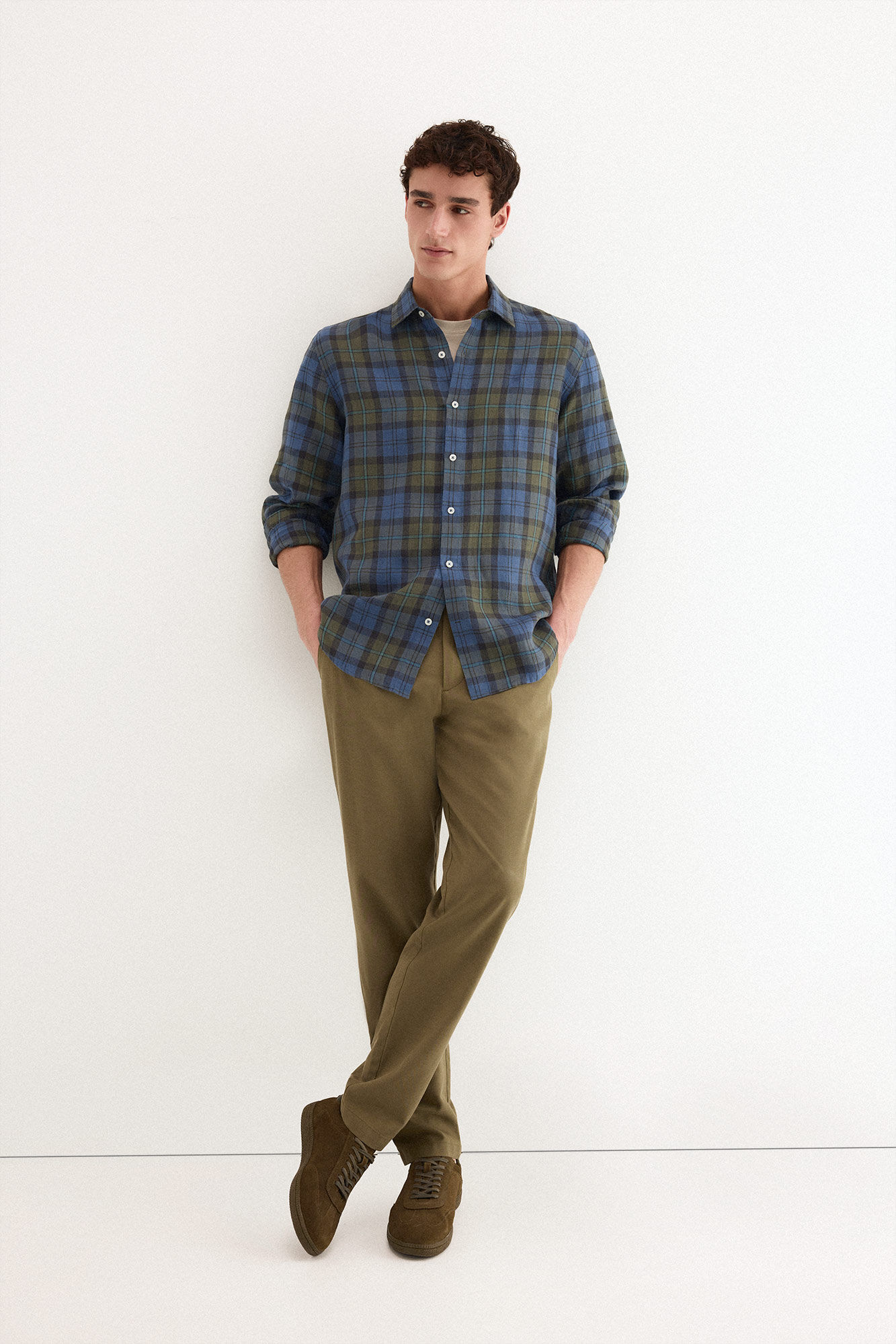 Pedro del Hierro Linen plaid shirt