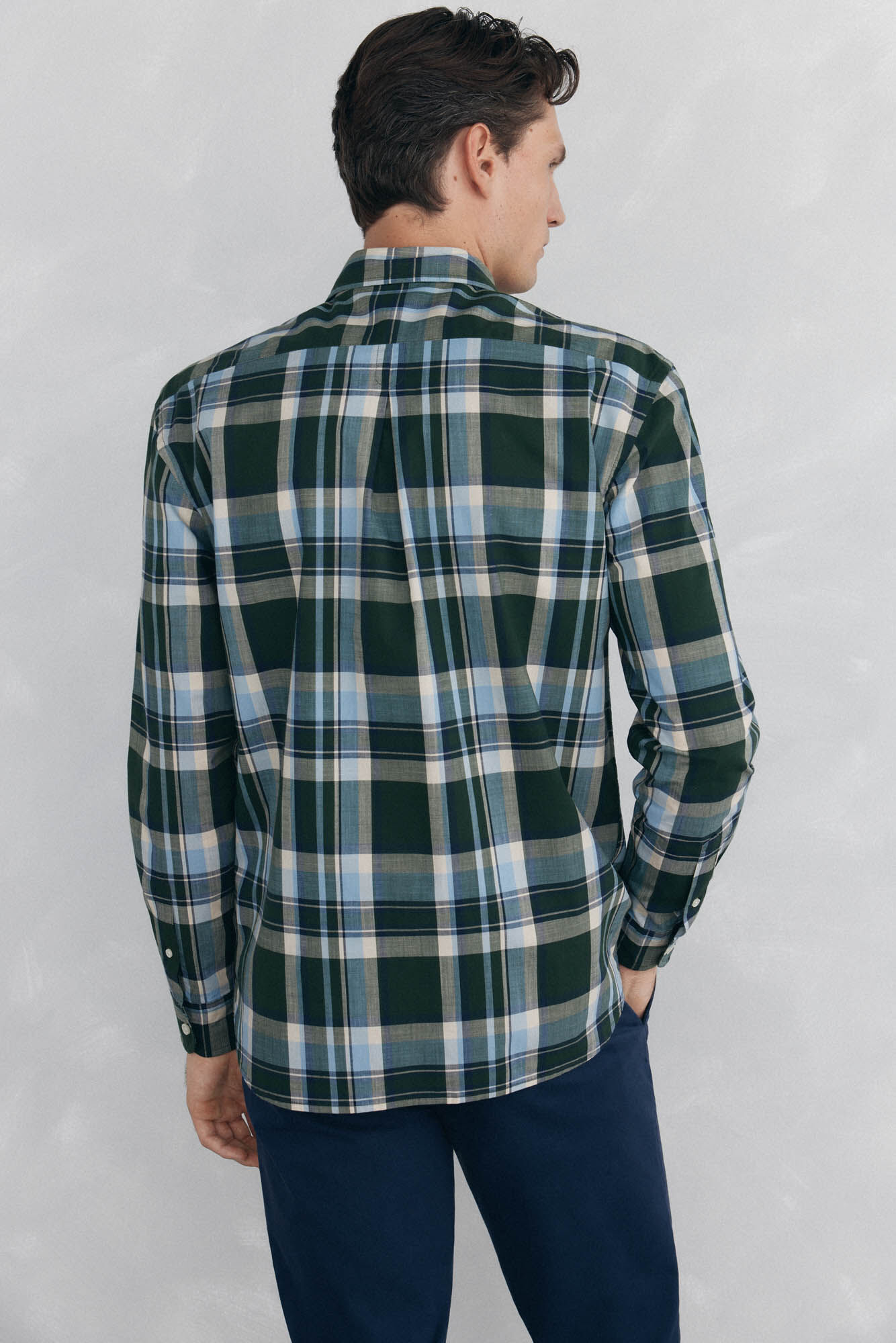 Pedro del Hierro Camisa quadrados tecido flam&eacute; Verde