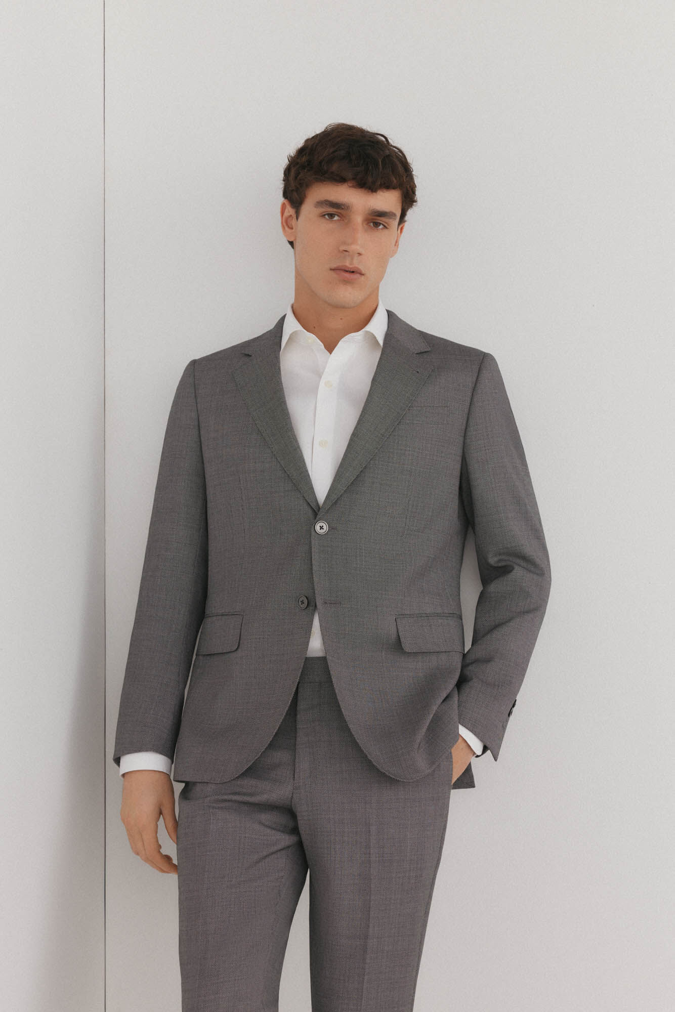 Pedro del Hierro Slim fit bi-stretch bird's eye blazer Grey