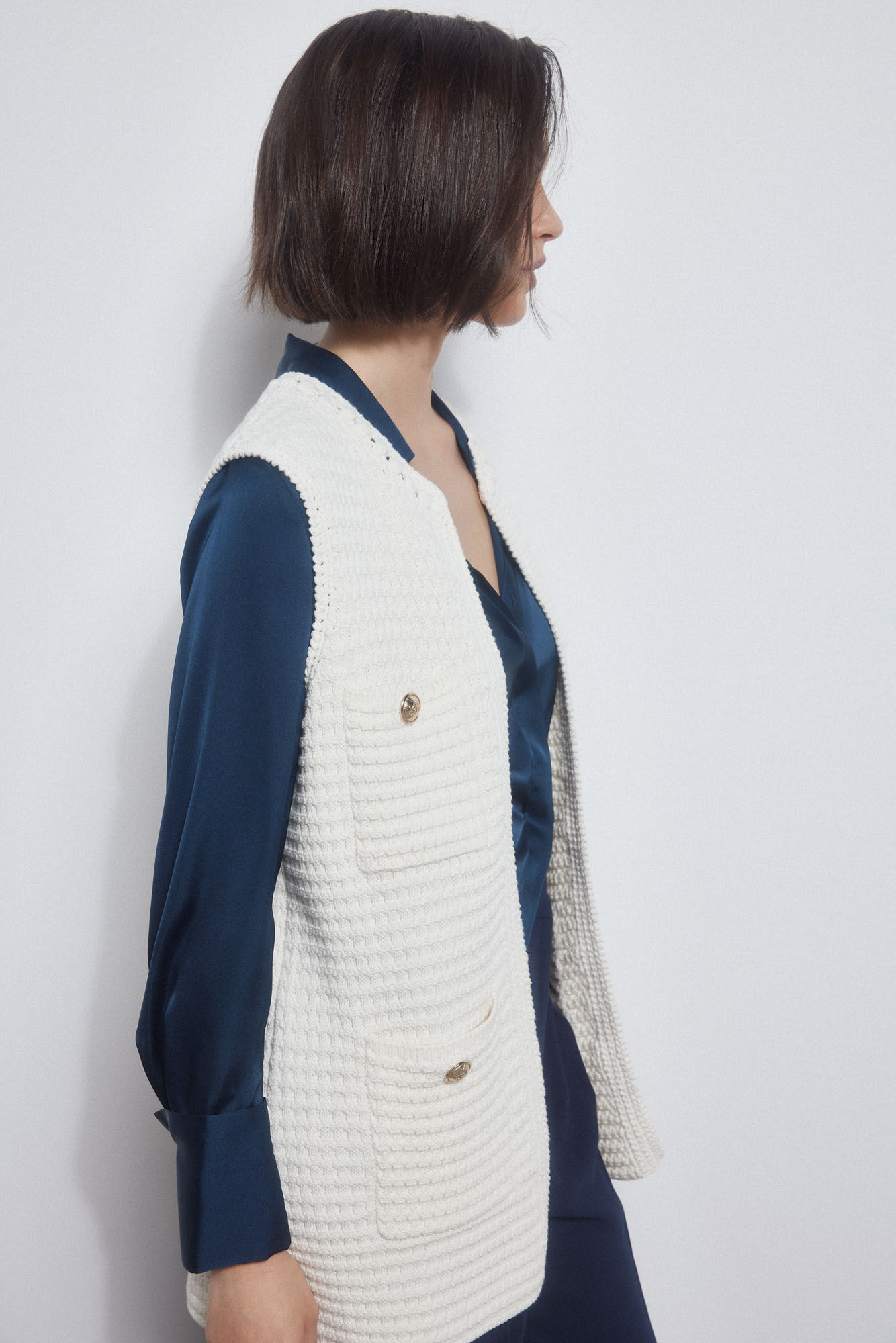 Pedro del Hierro Waistcoat with embellished texture and crochet Beige