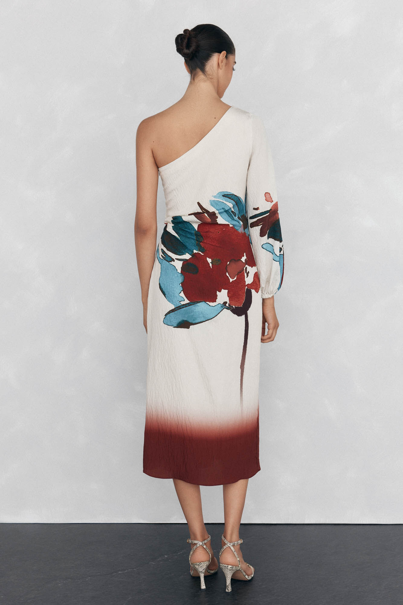 Pedro del Hierro Vestido estampado assim&eacute;trico Vermelho