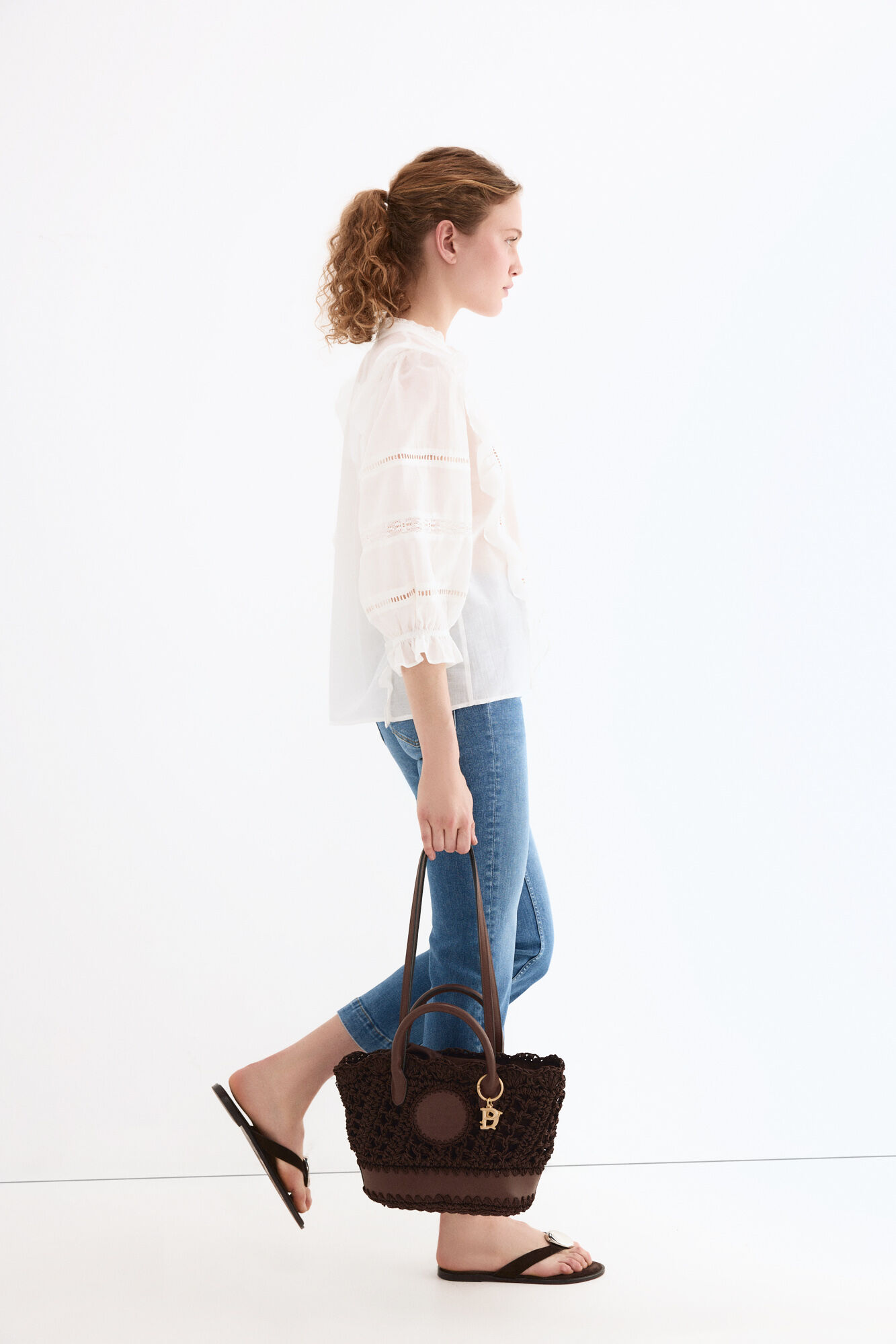 Pedro del Hierro Blusa rom&acirc;ntica com folhos Branco